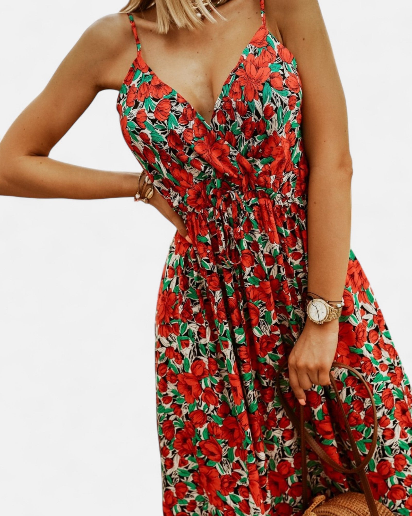 Ember – V - neck Sleeveless Boho Maxi Dress with Suspenders - Dress - Boho Style