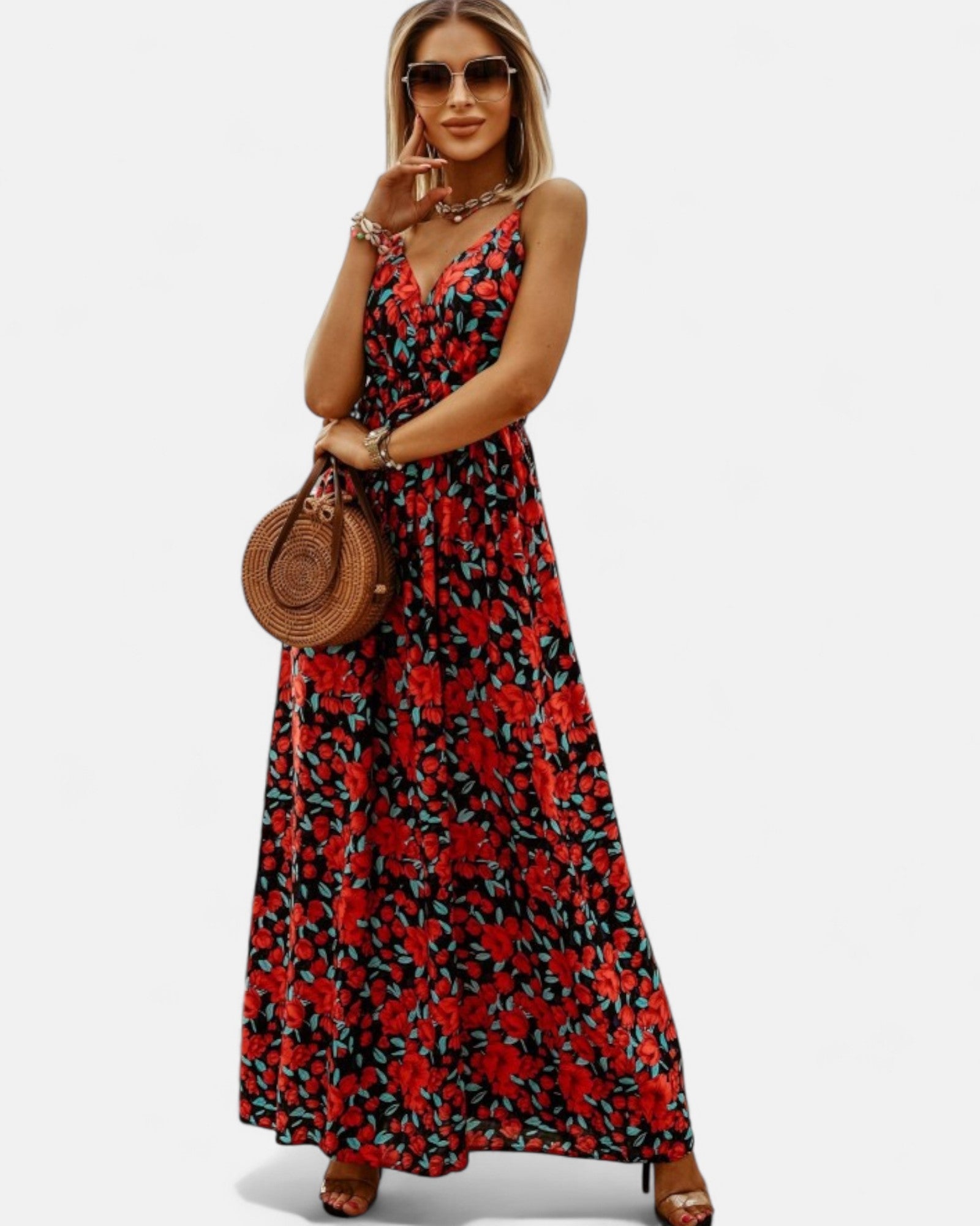 Ember – V - neck Sleeveless Boho Maxi Dress with Suspenders - Dress - Boho Style