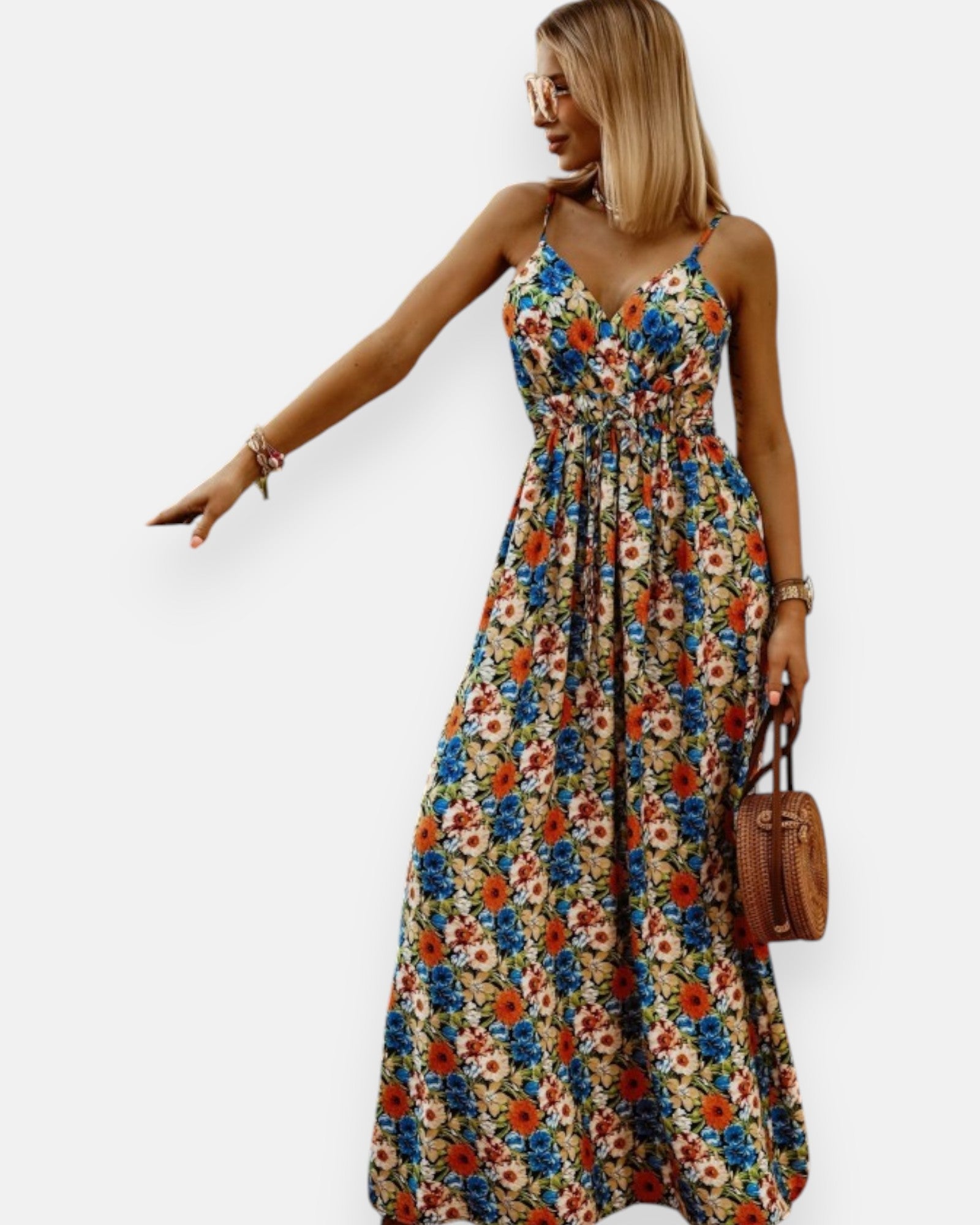 Ember – V - neck Sleeveless Boho Maxi Dress with Suspenders - Dress - Boho Style