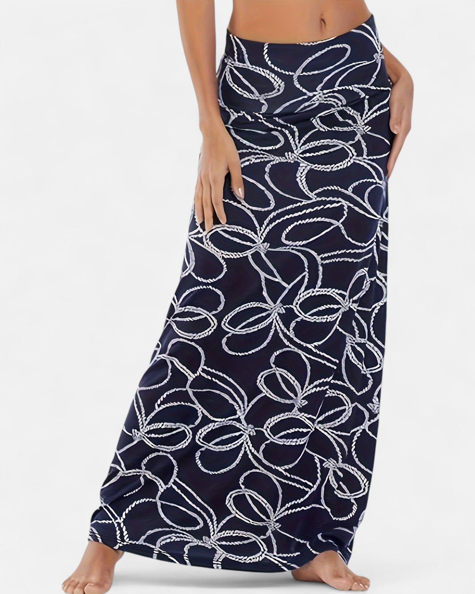 Emily – Bohemian Navy Floral High - Waist Maxi Skirt - Skirts - Boho Style