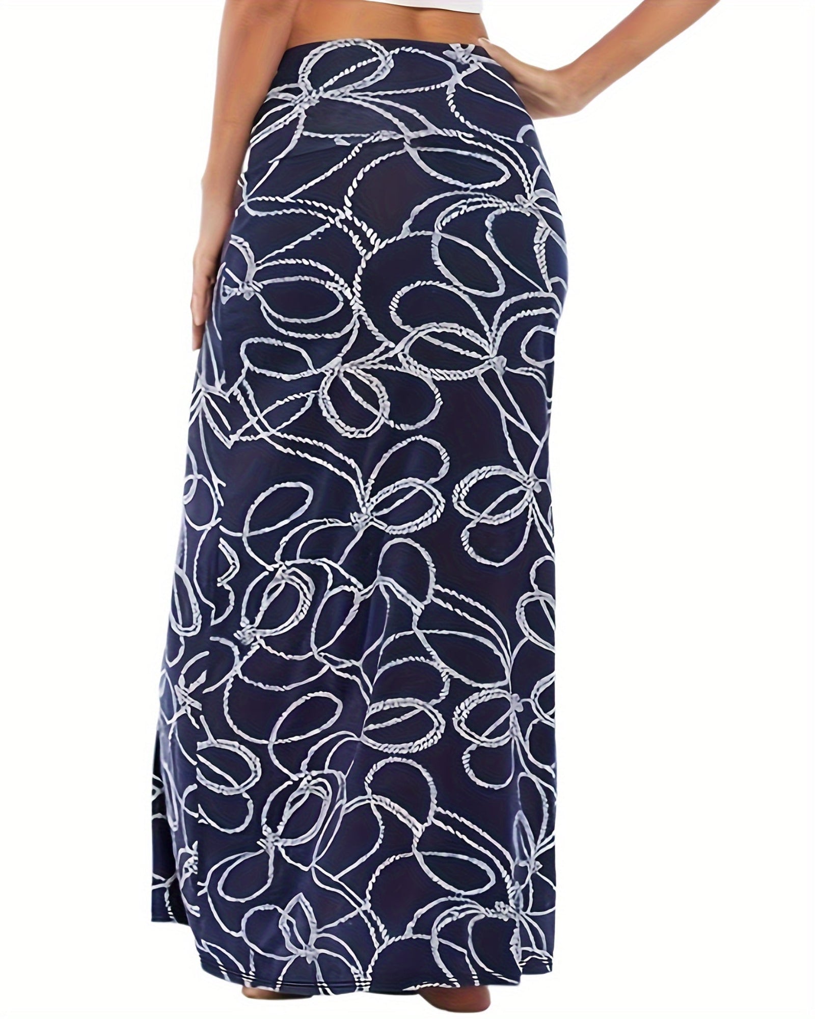 Emily – Bohemian Navy Floral High - Waist Maxi Skirt - Skirts - Boho Style