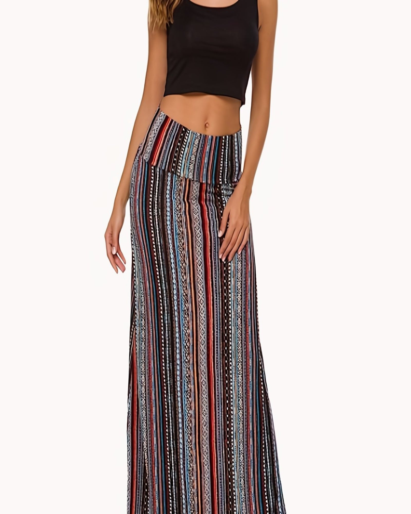 Emily – Bohemian Navy Floral High - Waist Maxi Skirt - Skirts - Boho Style