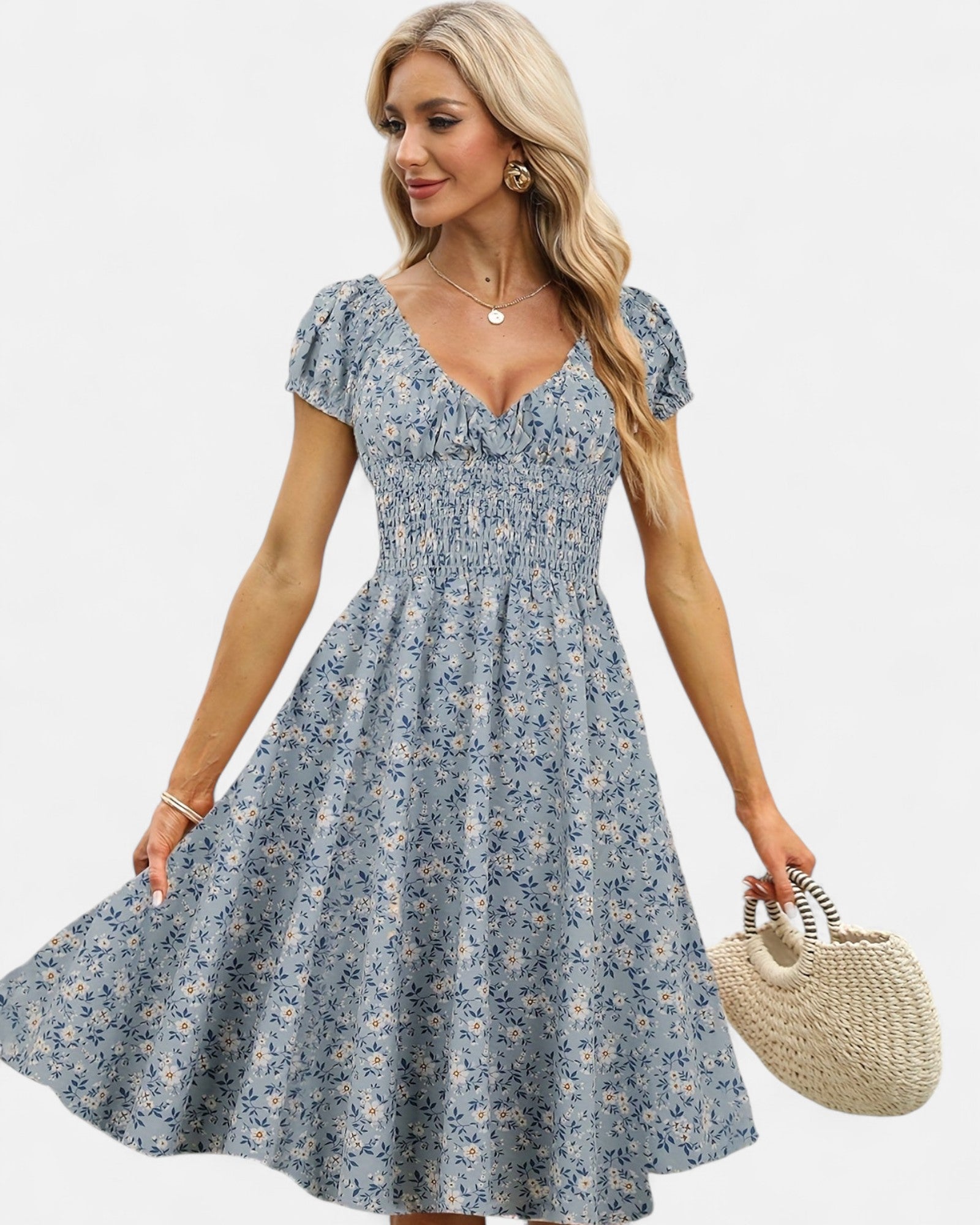 Emily – Boho Floral V - Neck Midi Dress - Dress - Boho Style