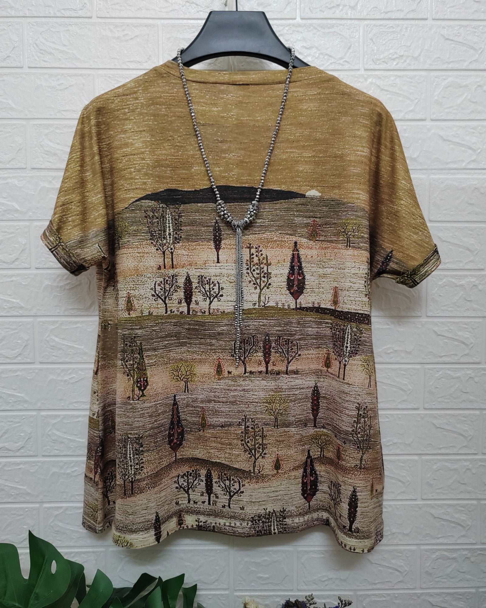 Emily – Boho V - Neck T-Shirt with Ethnic Print - Blouse - Boho Style