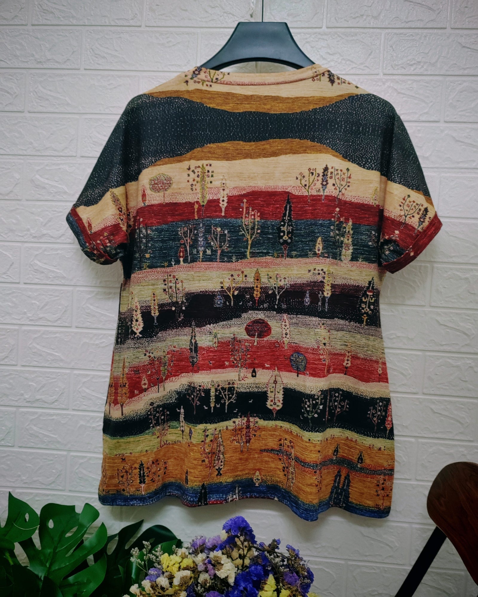 Emily – Boho V - Neck T-Shirt with Ethnic Print - Blouse - Boho Style