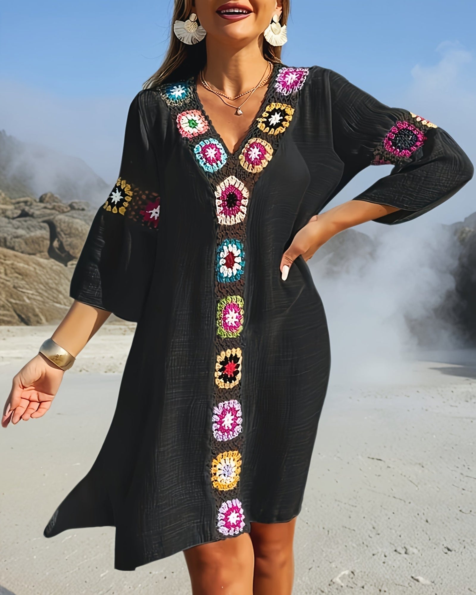 Emily – Lightweight Boho V - Neck Floral Cover - Up Dress - Cover Up - Boho Style