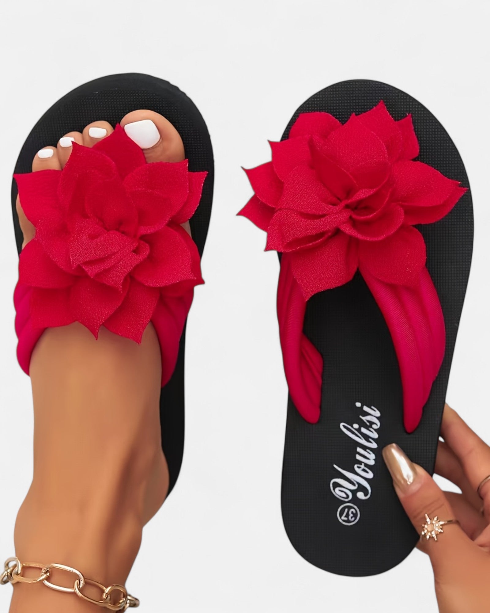 Emily – Stylish Bohemian Floral Open Toe Flip Flops - Slipper Sandals - Boho Style