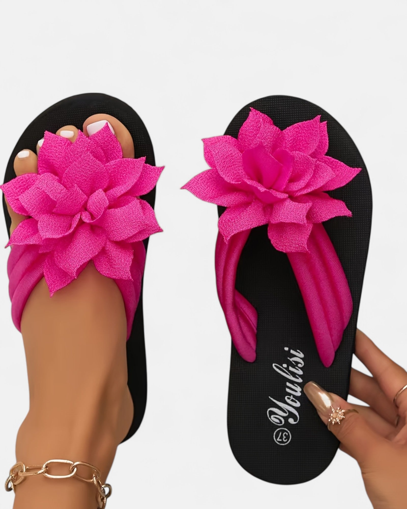 Emily – Stylish Bohemian Floral Open Toe Flip Flops - Slipper Sandals - Boho Style