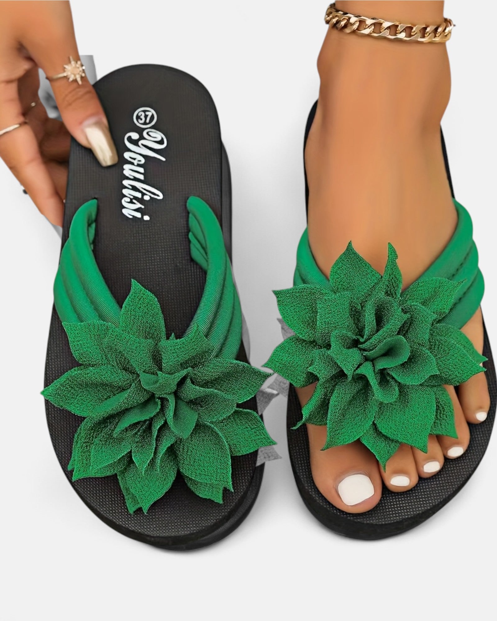 Emily – Stylish Bohemian Floral Open Toe Flip Flops - Slipper Sandals - Boho Style