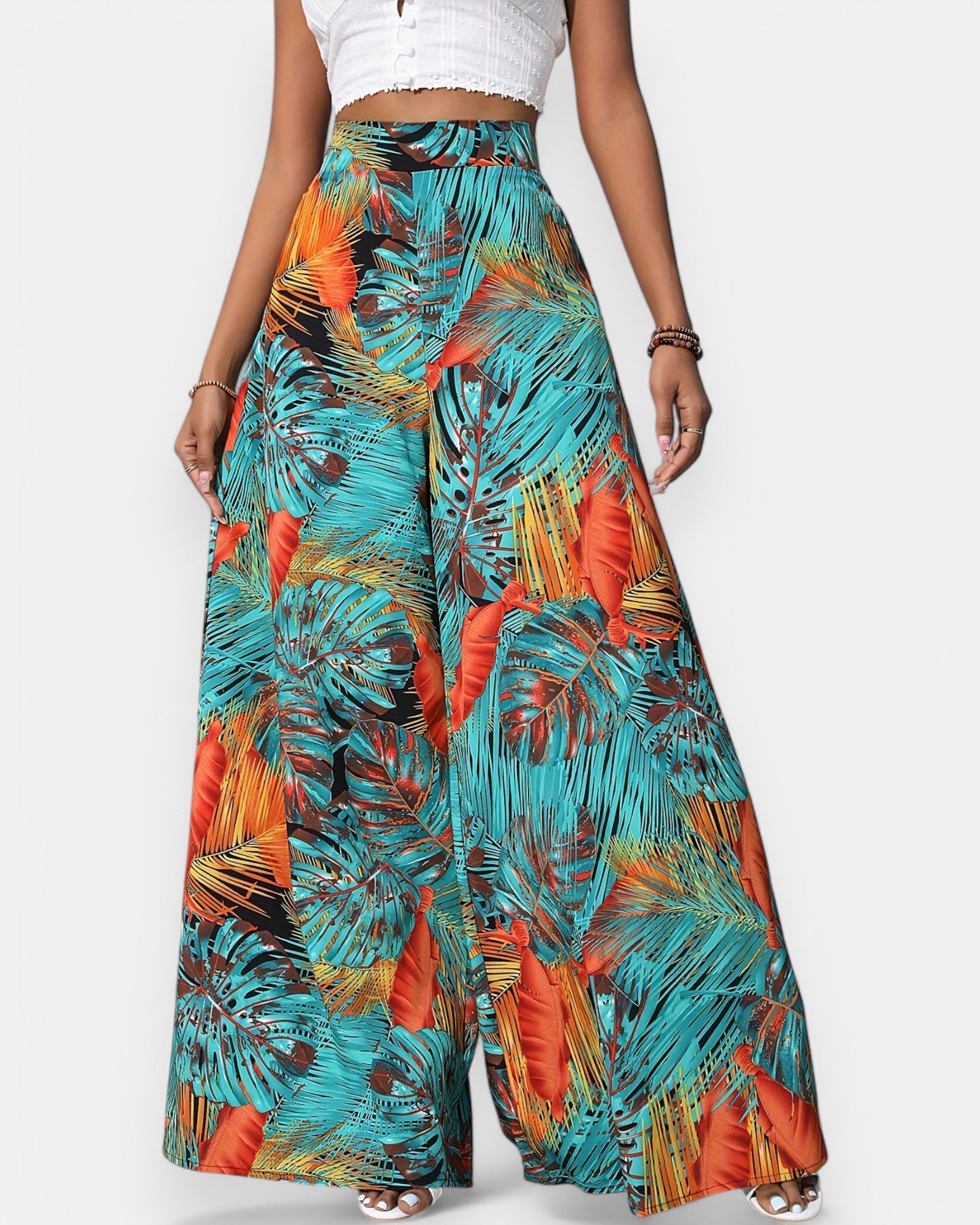 Emma – Boho Floral Print Wide Leg Palazzo - Boho Style - Red - S -