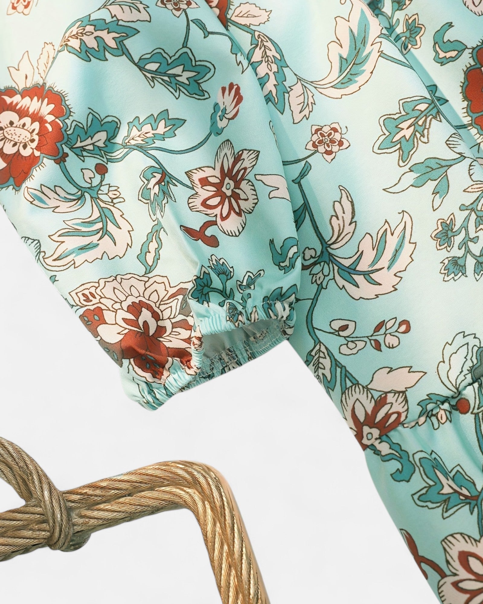 Emma – Boho Floral V - Neck Dress - Boho Style - Light Blue - S -