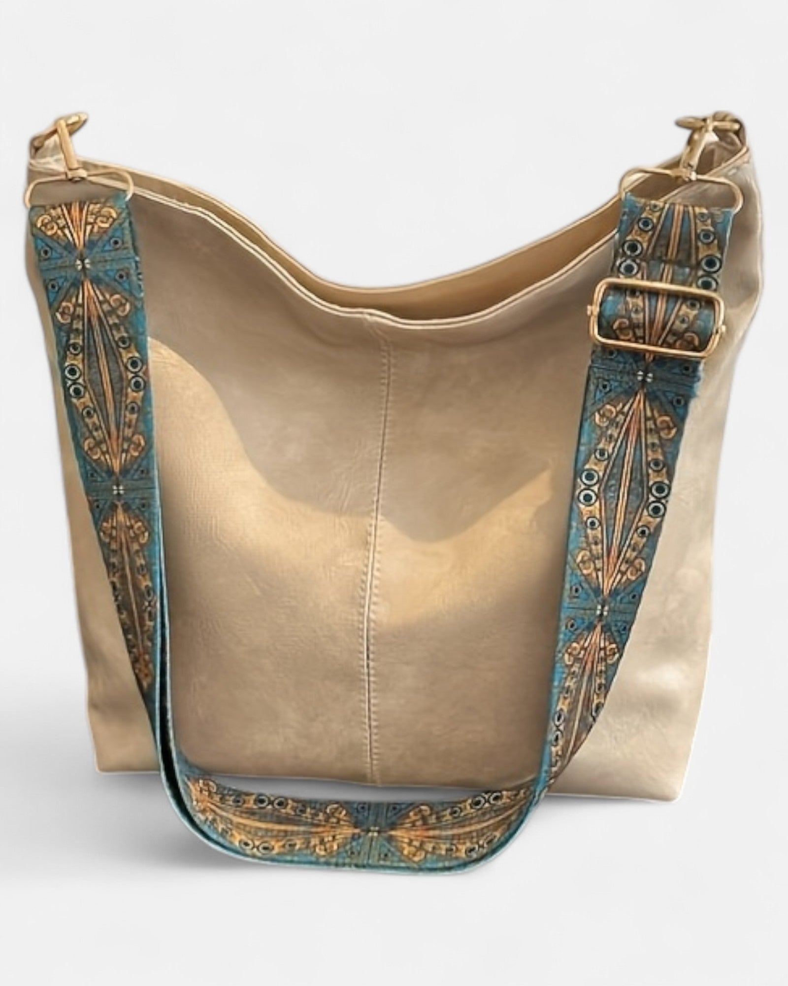 Ethel – Bohemian Crossbody Bag with Vintage Wide Strap - Boho Style - Beige -