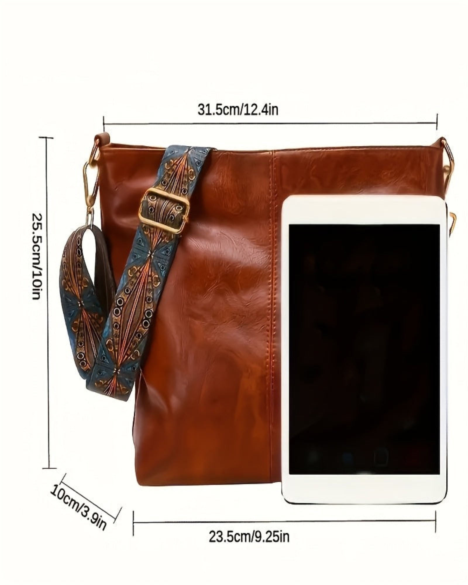 Ethel – Bohemian Crossbody Bag with Vintage Wide Strap - Boho Style - Dark Brown -