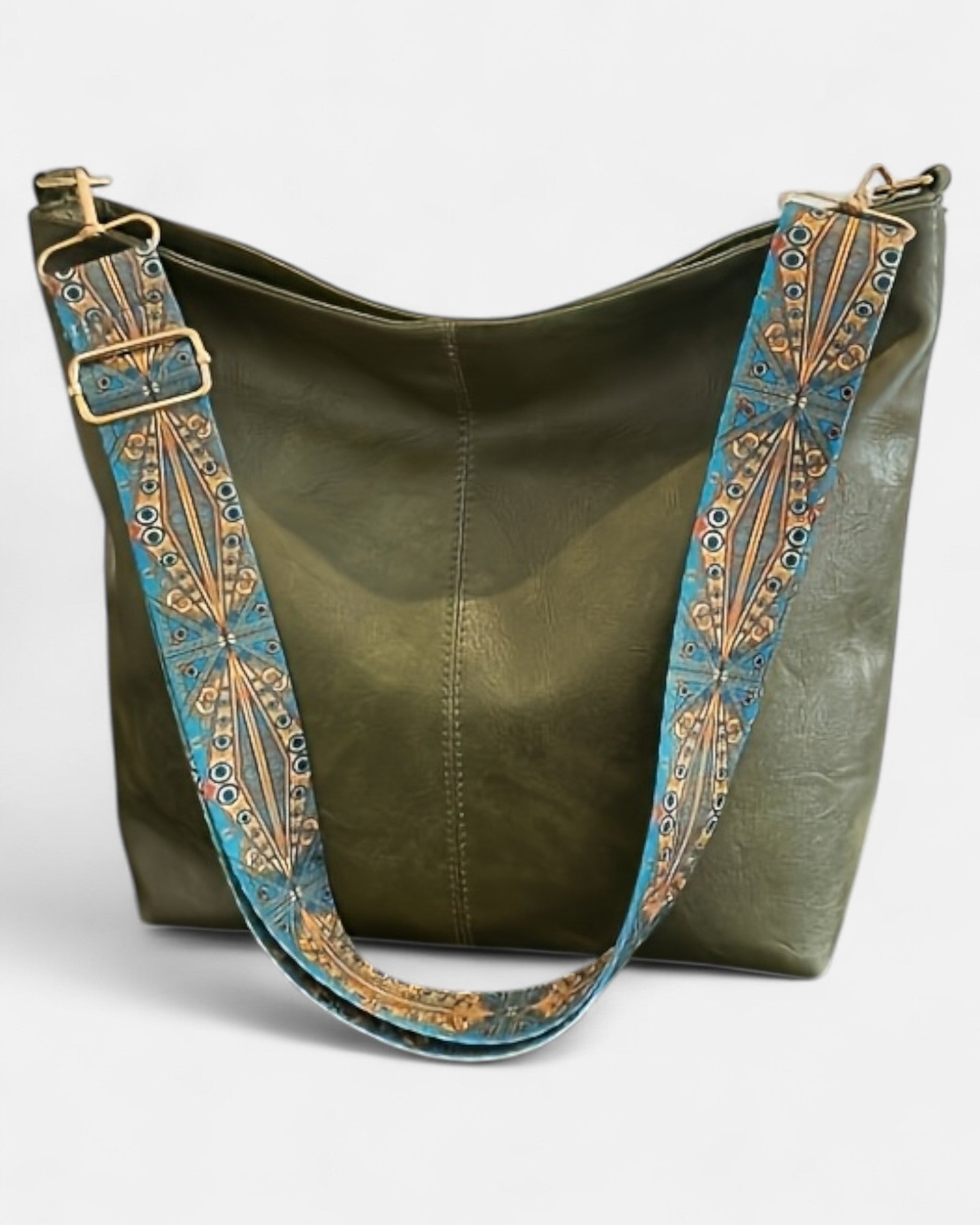 Ethel – Bohemian Crossbody Bag with Vintage Wide Strap - Boho Style - Army Green -