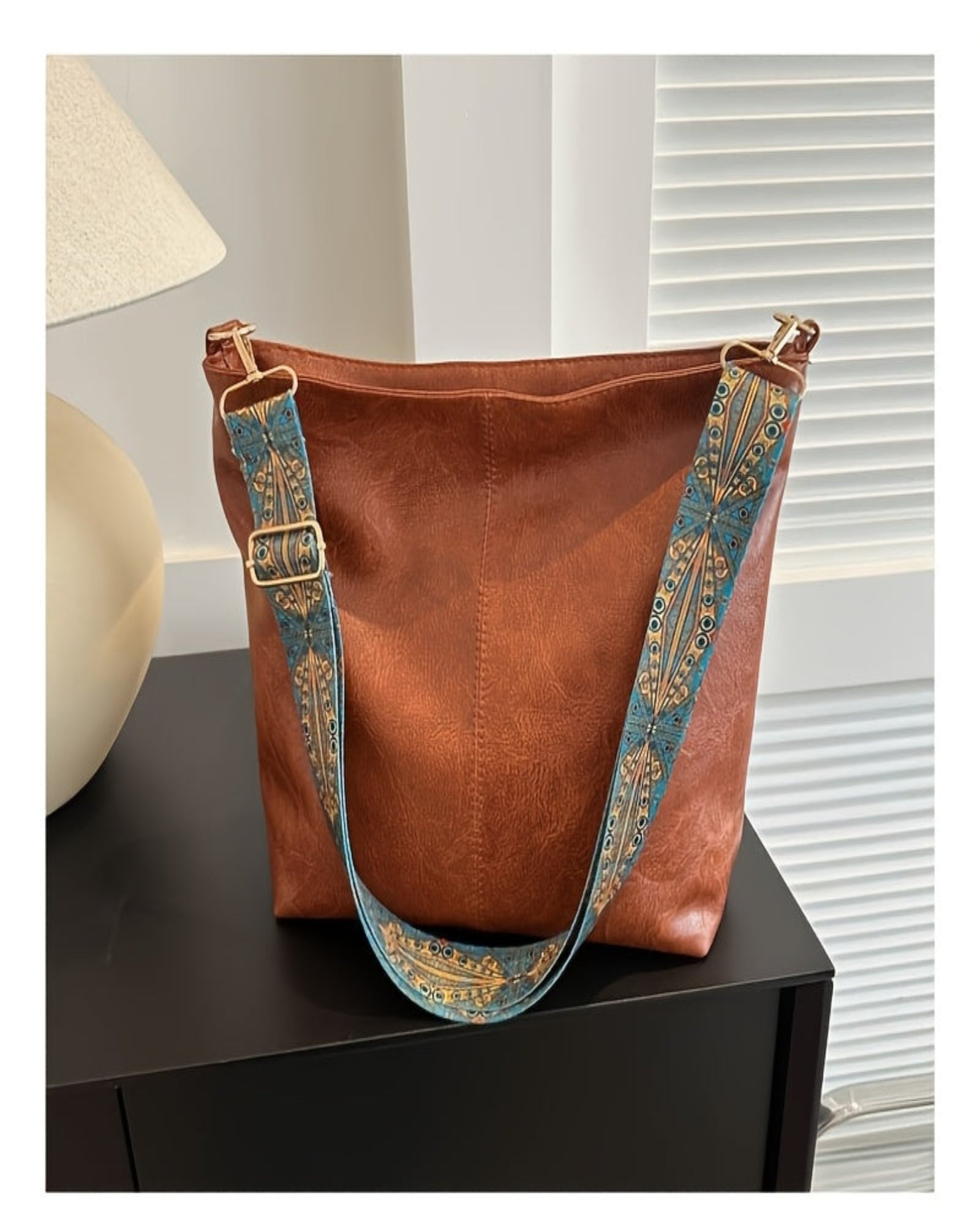 Ethel – Bohemian Crossbody Bag with Vintage Wide Strap - Boho Style - Dark Brown -