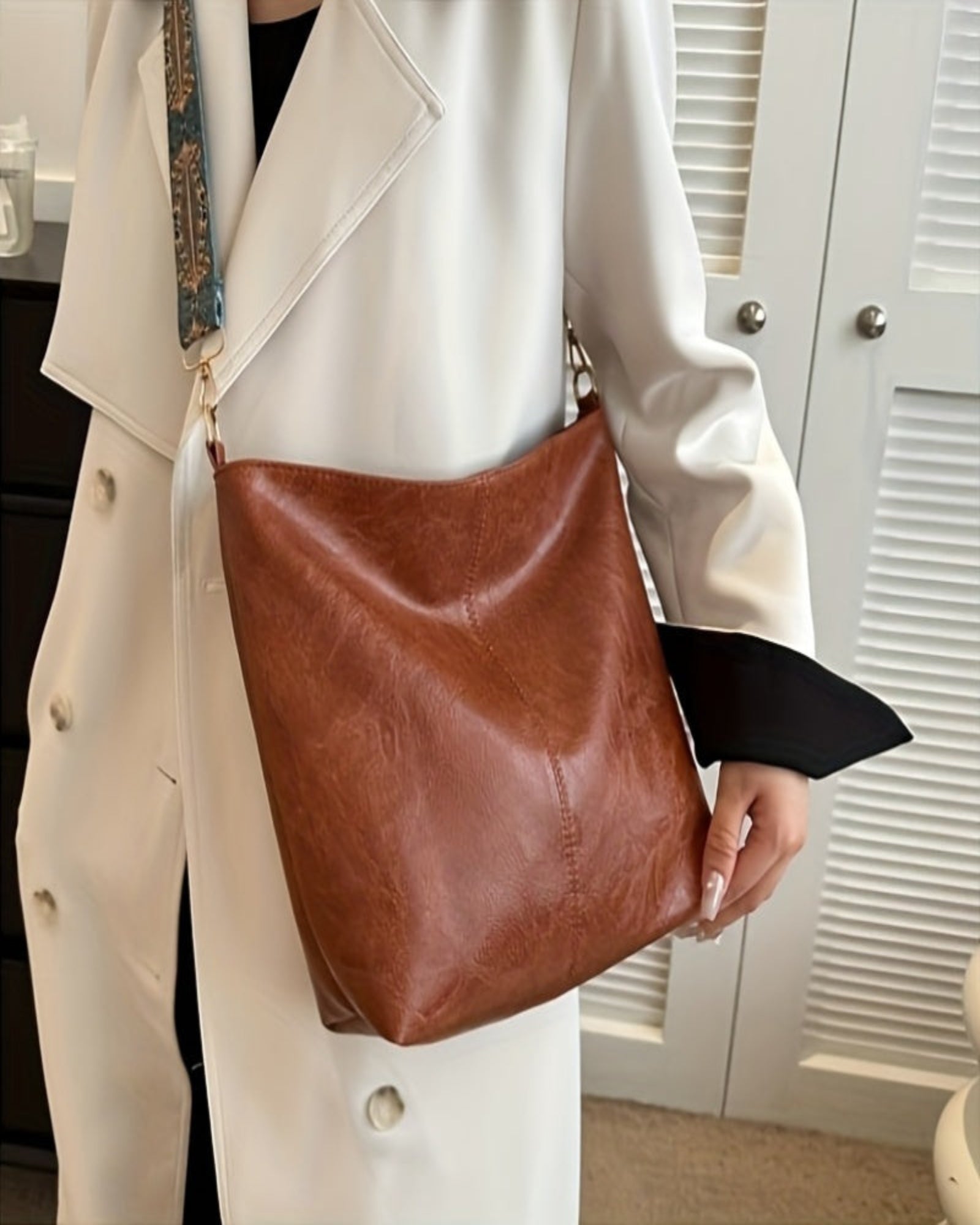 Ethel – Bohemian Crossbody Bag with Vintage Wide Strap - Boho Style - Dark Brown -