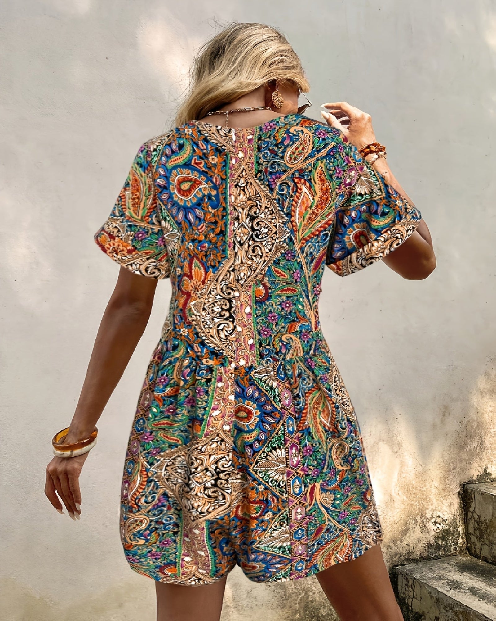 Evania – Boho V - Neck Floral Jumpsuit with Pockets - Jumpsuit - Boho Style