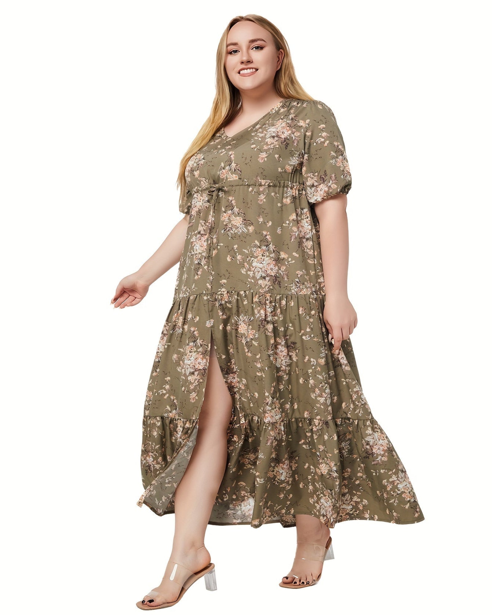 Everly – Plus Size Boho Floral V Neck Tiered Dress - Dress - Boho Style