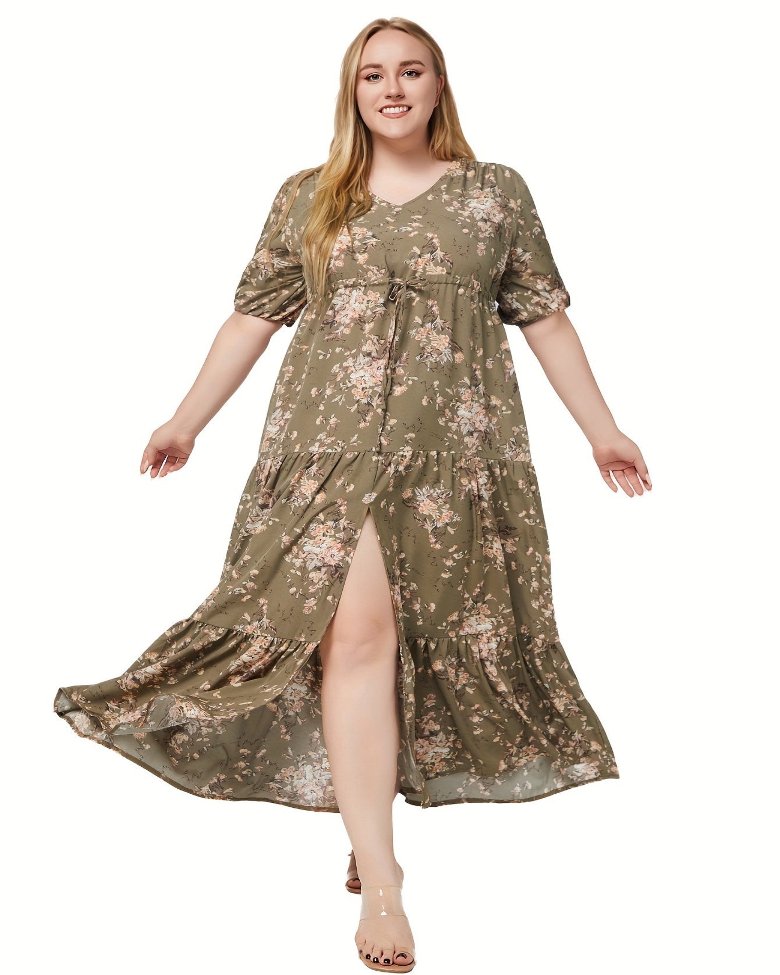 Everly – Plus Size Boho Floral V Neck Tiered Dress - Dress - Boho Style