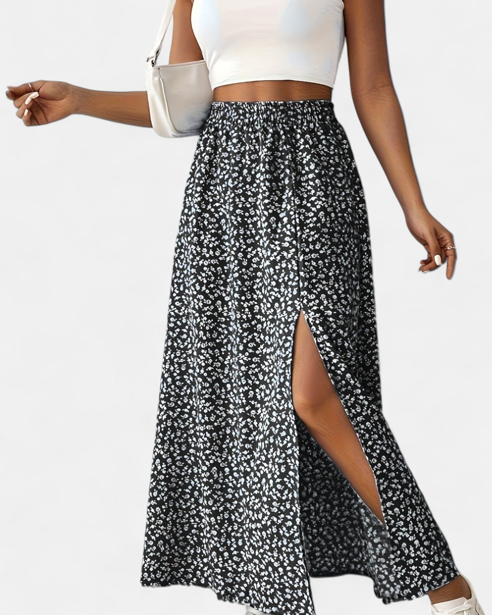 Evra – High - Waisted Green Floral Maxi Skirt with Slit - Skirt - Boho Style