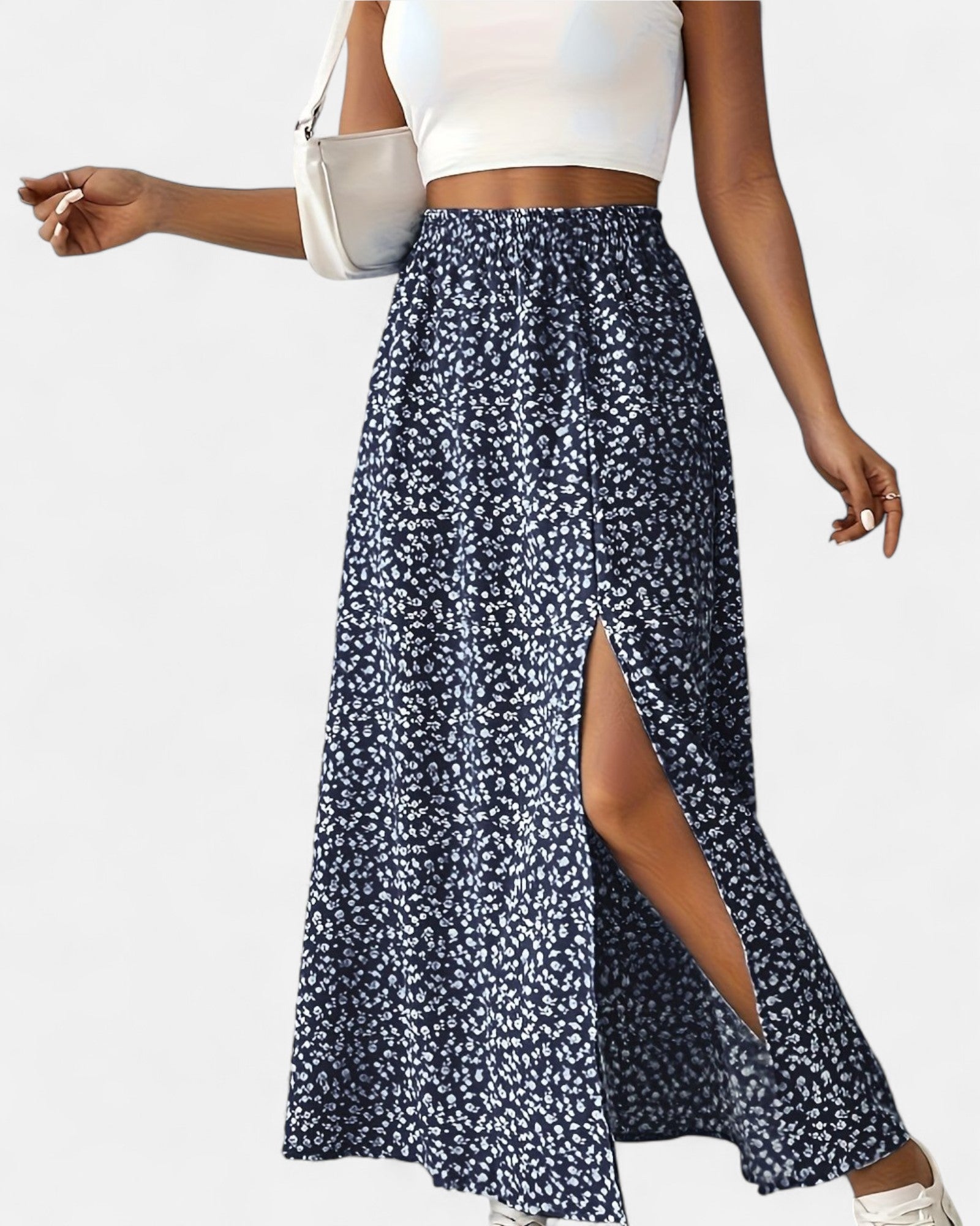 Evra – High - Waisted Green Floral Maxi Skirt with Slit - Skirt - Boho Style