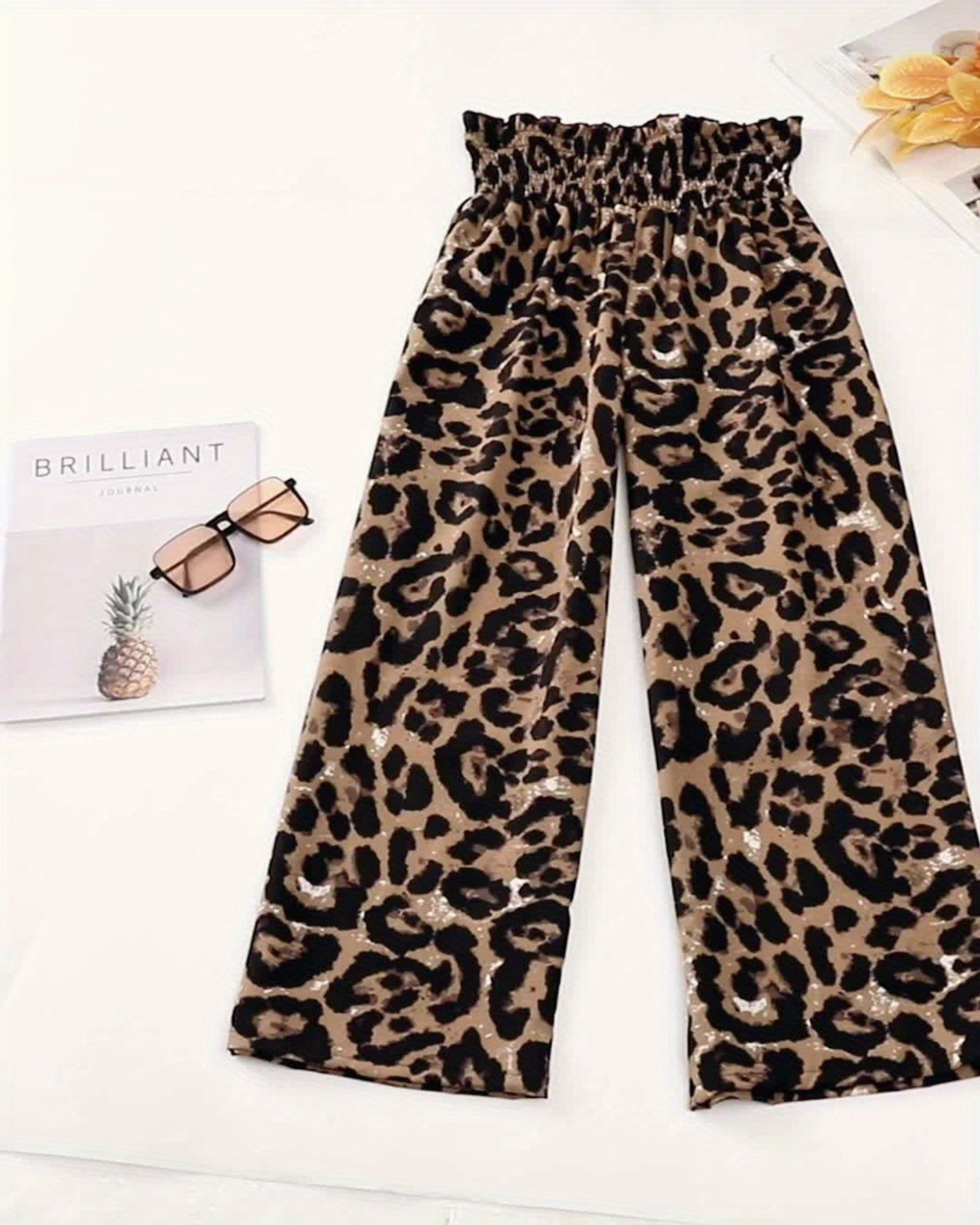 Freya – Stretchy Bohemian Leopard Wide - Leg Trousers - Trouser - Boho Style