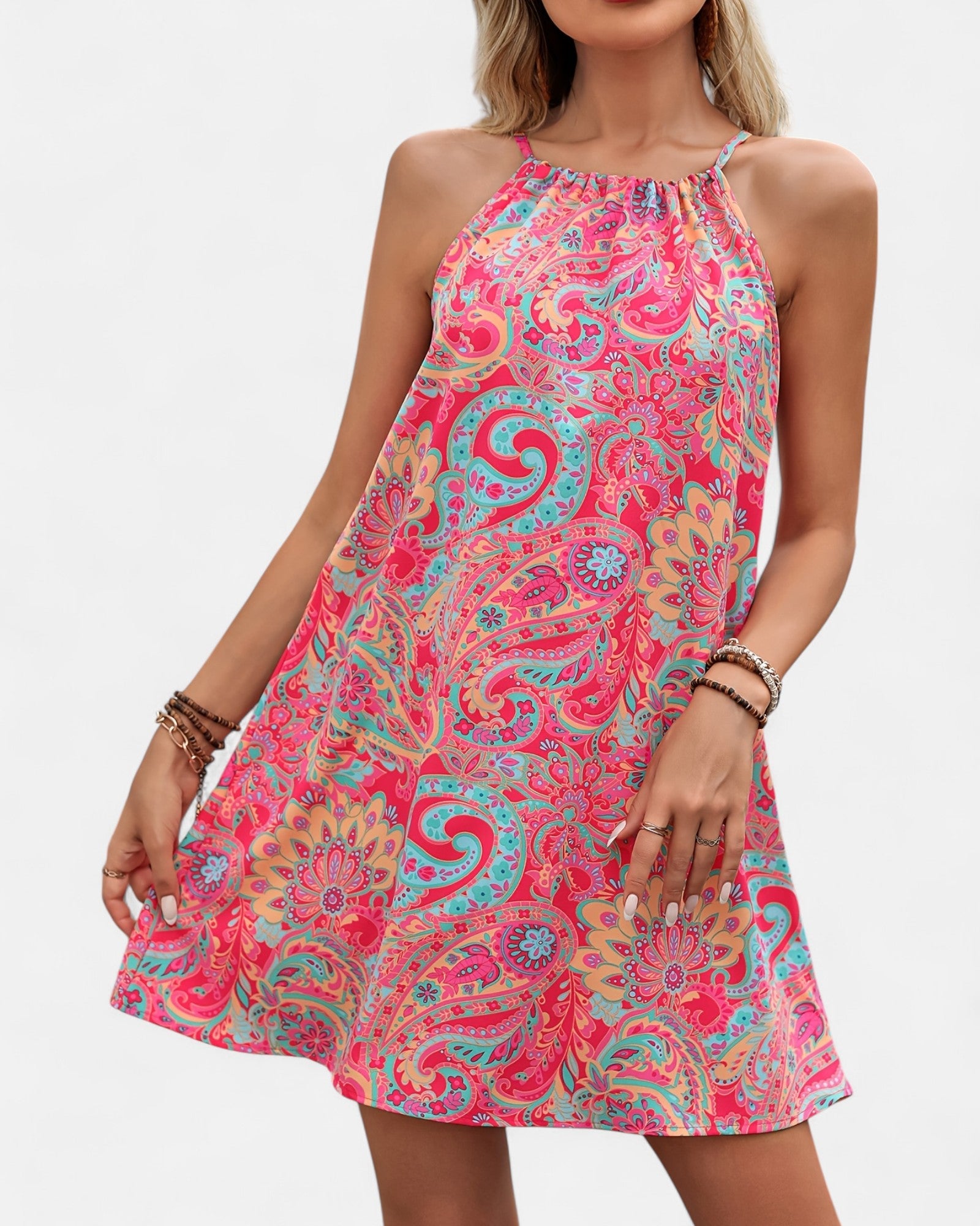 Grace – Effortless Boho Paisley Drawstring Tank Dress - Dress - Boho Style
