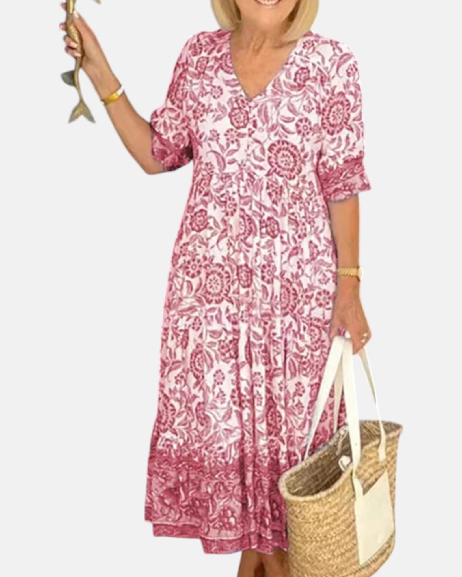 Hannah – Bohemian V - Neck Floral Midi Dress - Dresses - Boho Style
