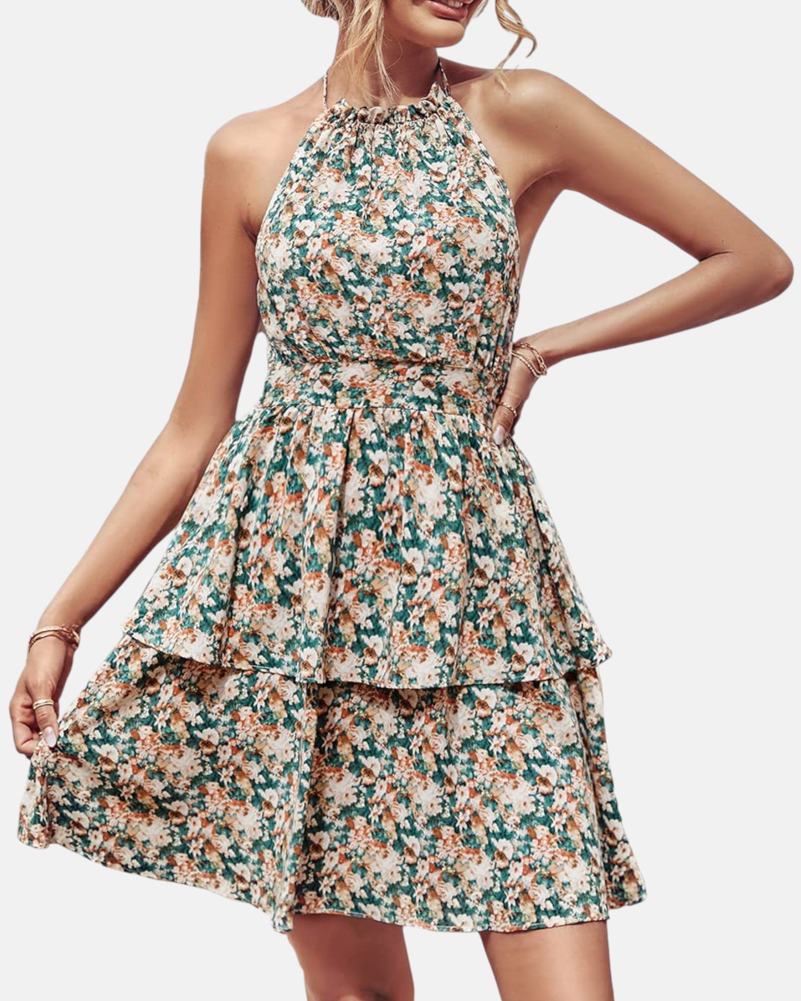 Isabeau – Boho Printed A - Line Halter Dress with Ruffles - Dress - Boho Style