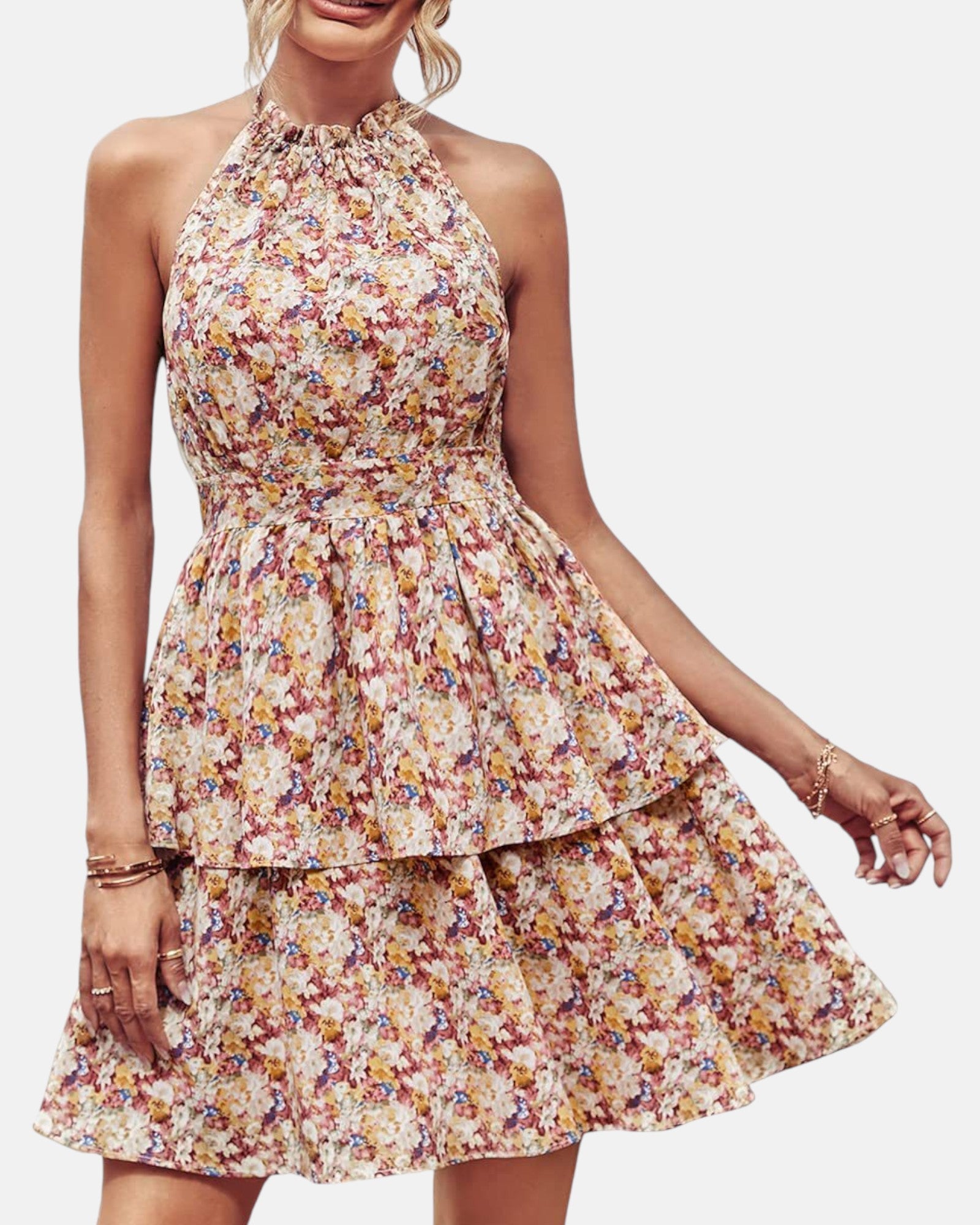 Isabeau – Boho Printed A - Line Halter Dress with Ruffles - Dress - Boho Style