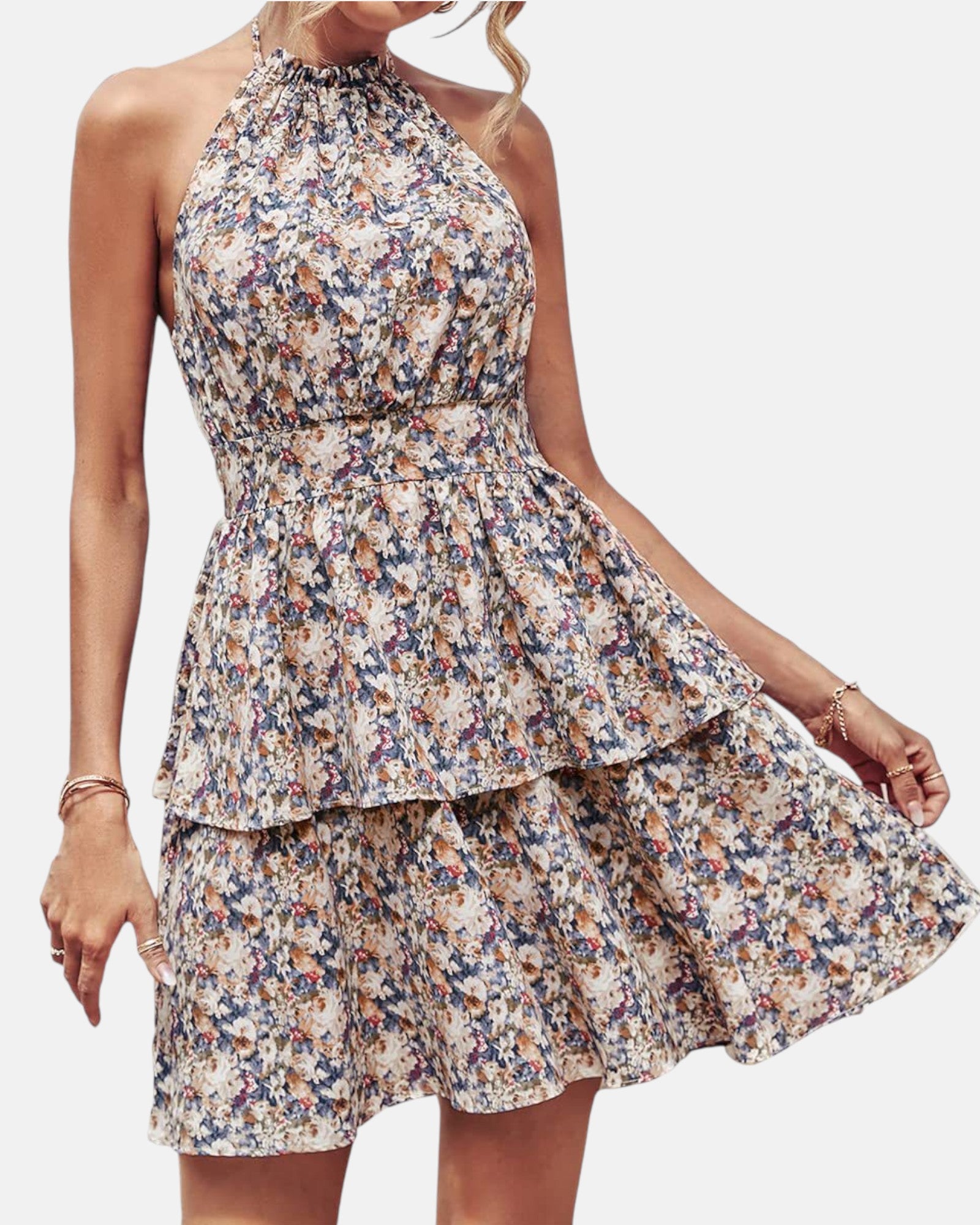 Isabeau – Boho Printed A - Line Halter Dress with Ruffles - Dress - Boho Style