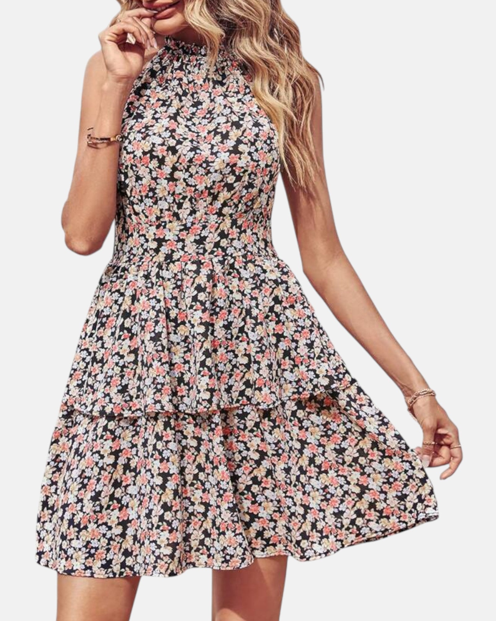 Isabeau – Boho Printed A - Line Halter Dress with Ruffles - Dress - Boho Style