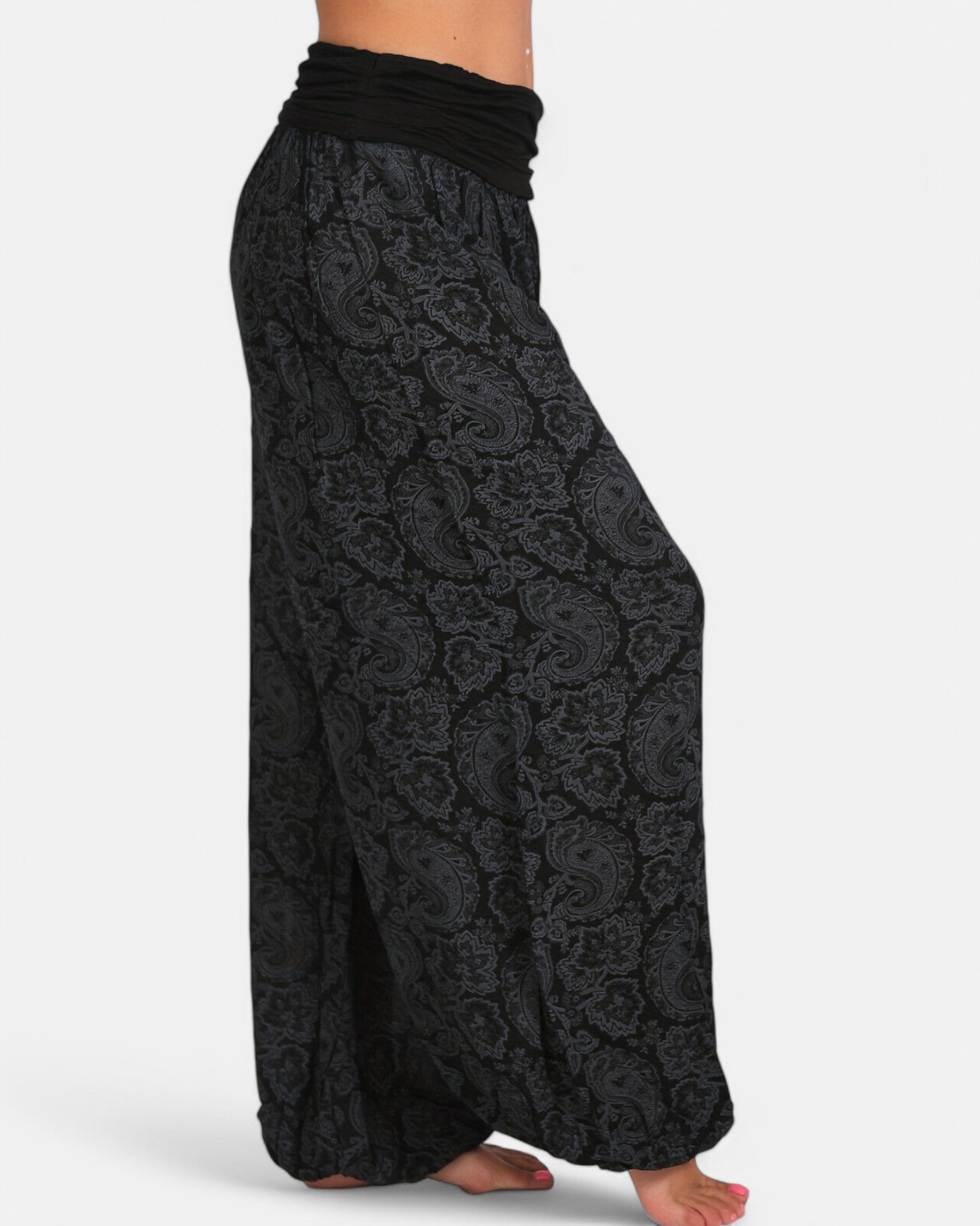 Isabella – Bohemian Floral Wide - Leg Harem Pants in Black Lace - Trouser - Boho Style