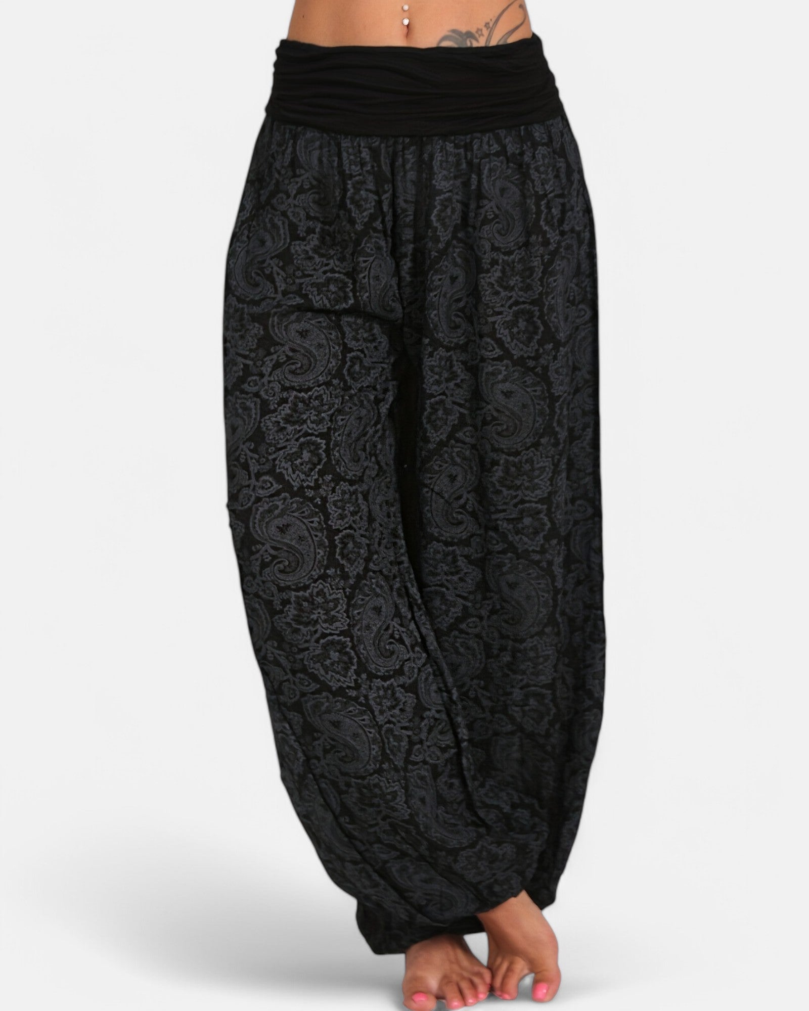Isabella – Bohemian Floral Wide - Leg Harem Pants in Black Lace - Trouser - Boho Style