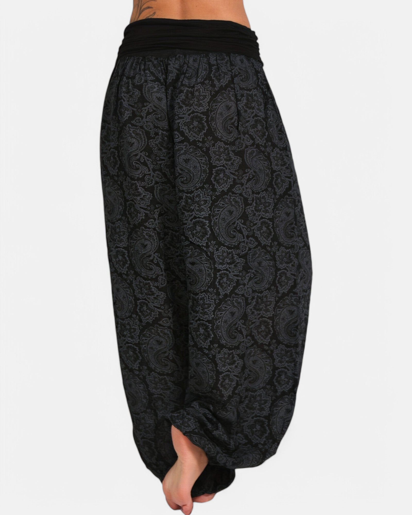 Isabella – Bohemian Floral Wide - Leg Harem Pants in Black Lace - Trouser - Boho Style