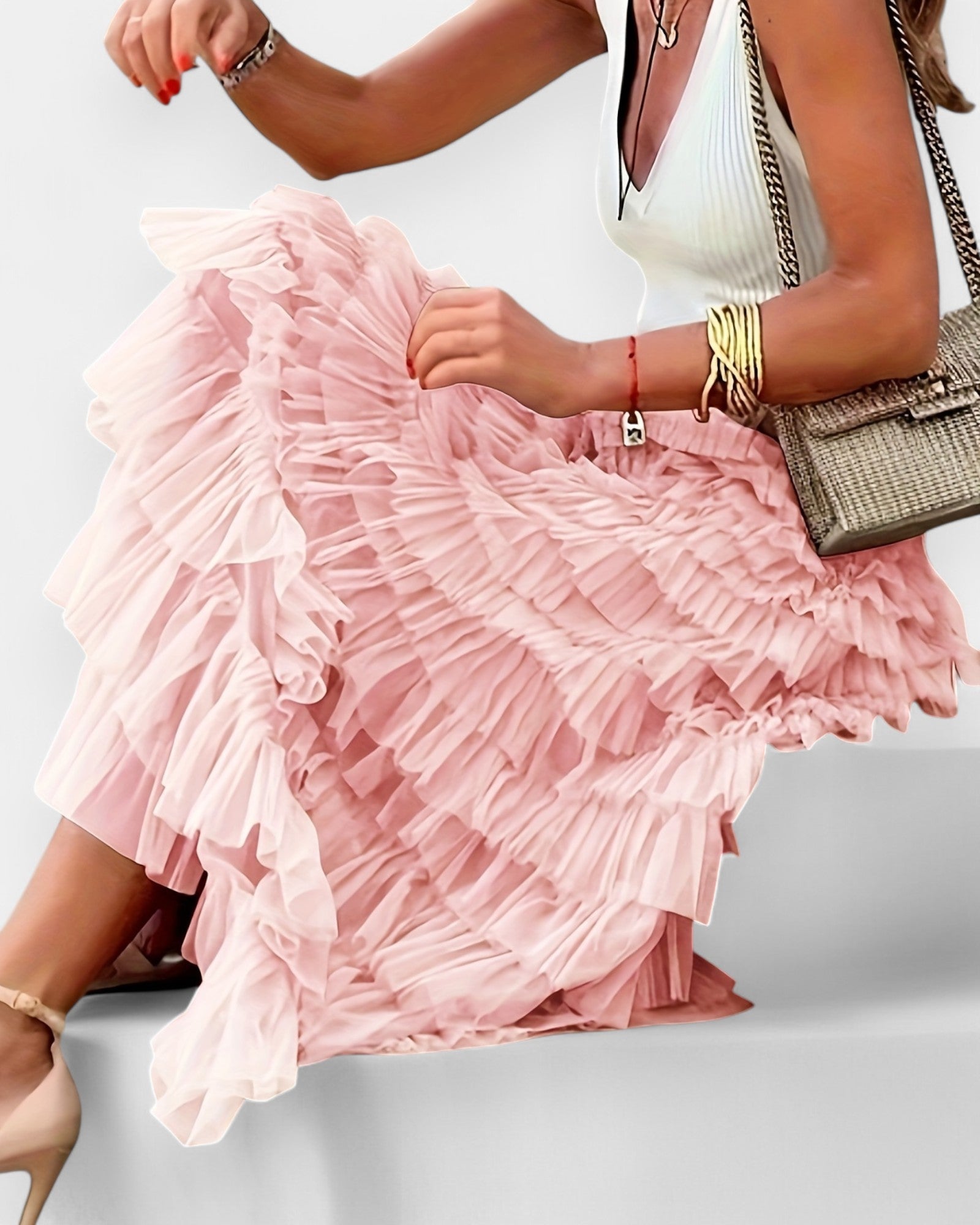Isla – Flowy High - Waisted Boho Skirt with Mesh Hem - Skirt - Boho Style