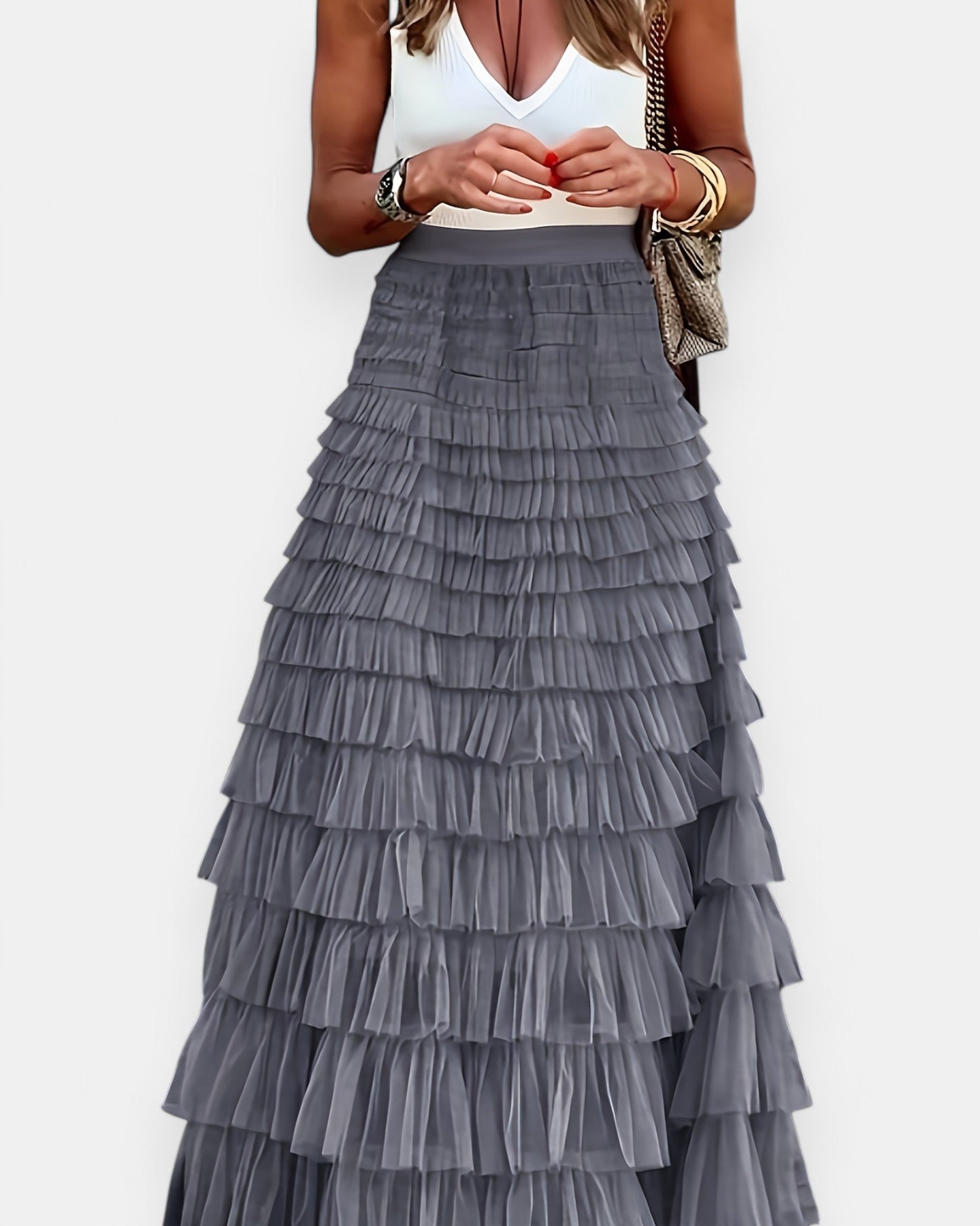 Isla – Flowy High - Waisted Boho Skirt with Mesh Hem - Skirt - Boho Style