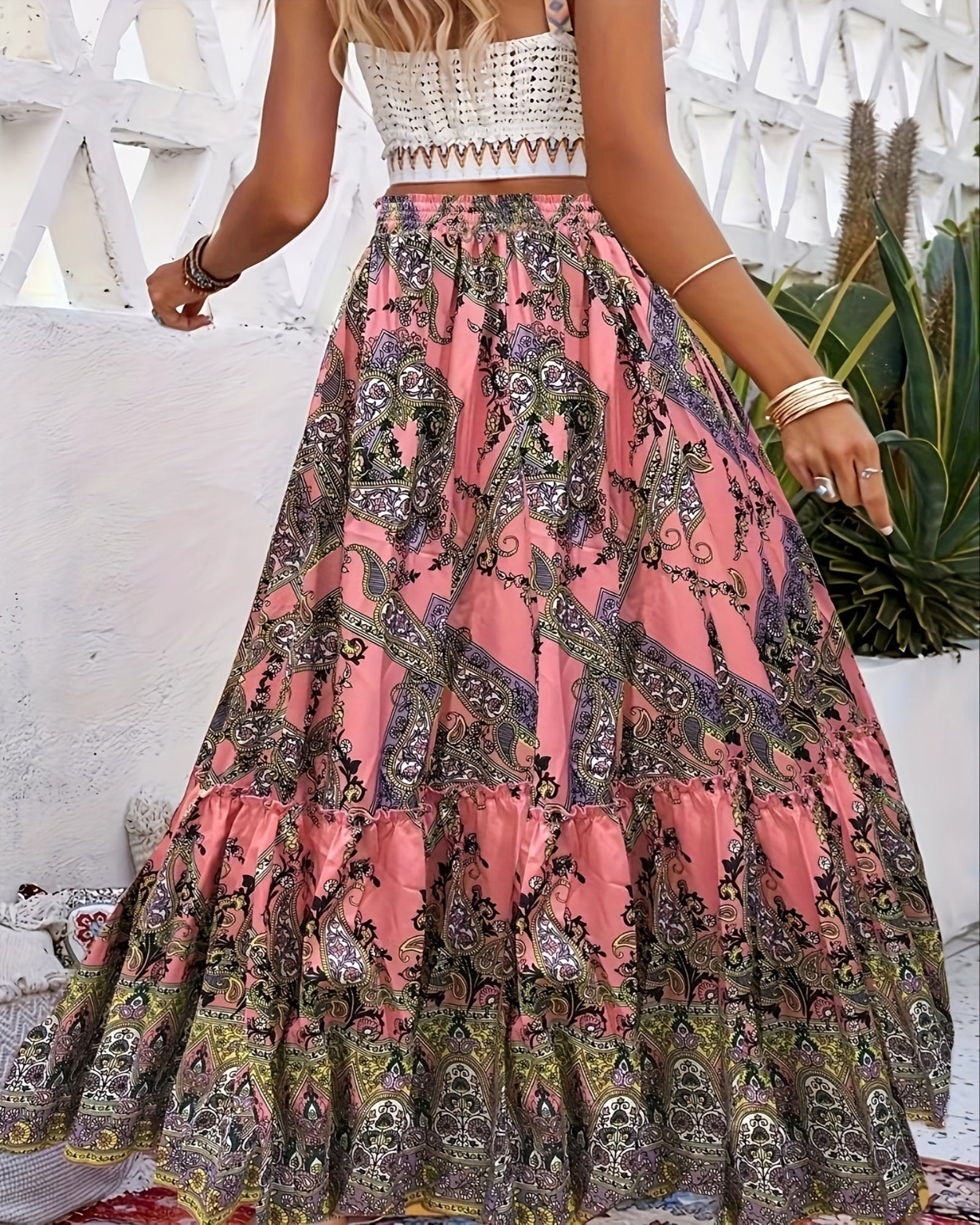 Jasmine – Boho Chic A - Line Skirt with Elastic Waist - Skirts - Boho Style