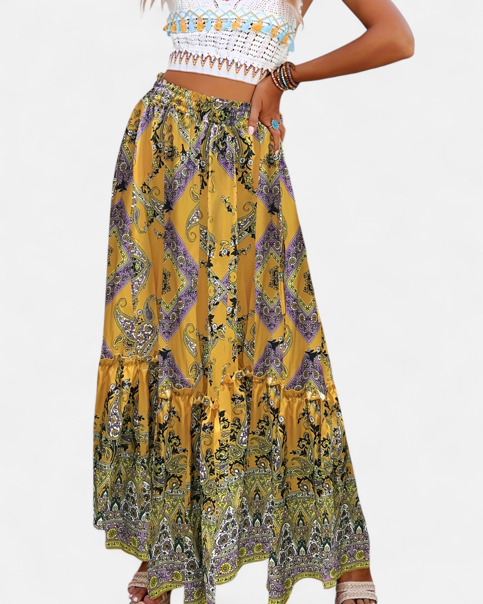 Jasmine – Boho Chic A - Line Skirt with Elastic Waist - Skirts - Boho Style