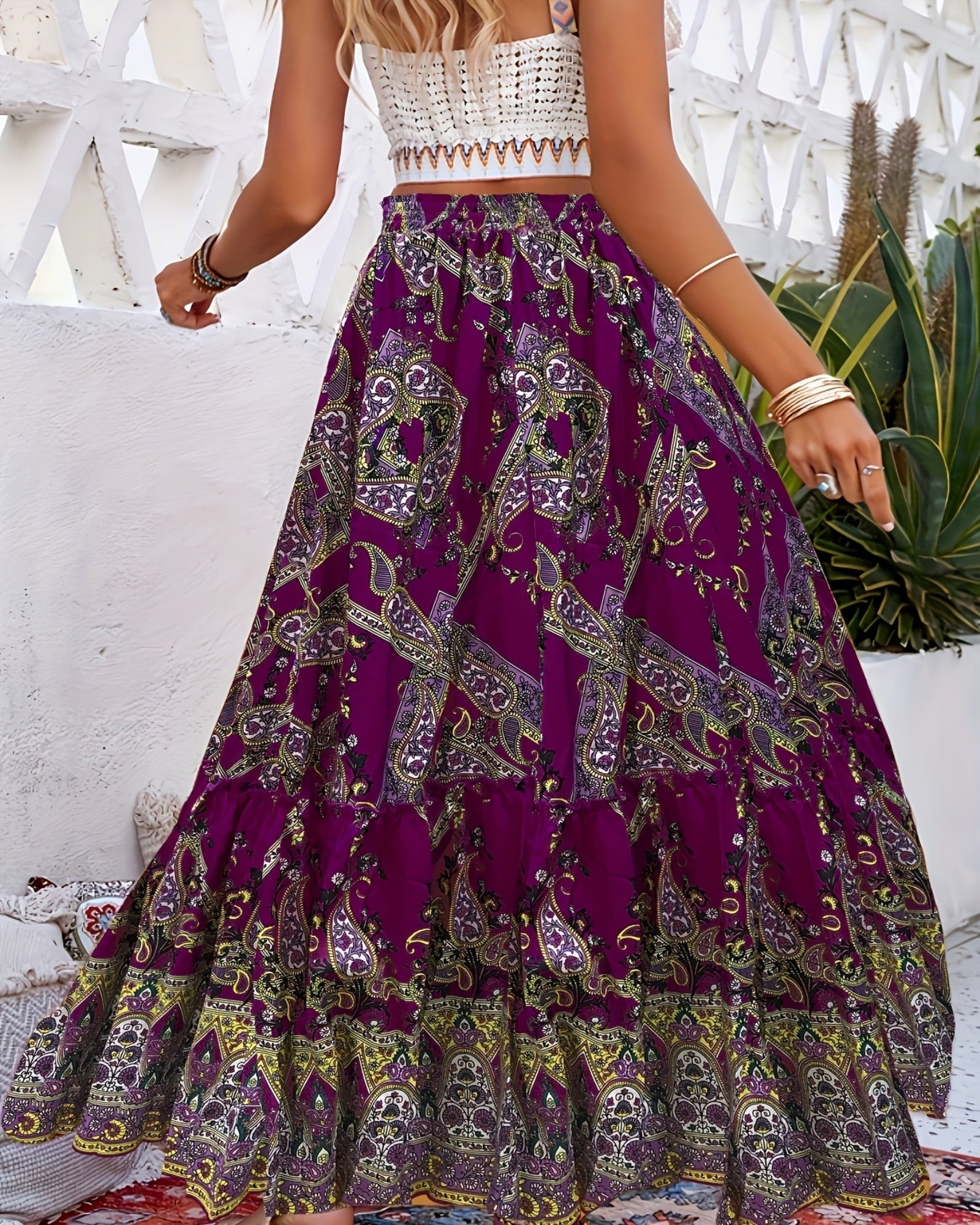 Jasmine – Boho Chic A - Line Skirt with Elastic Waist - Skirts - Boho Style