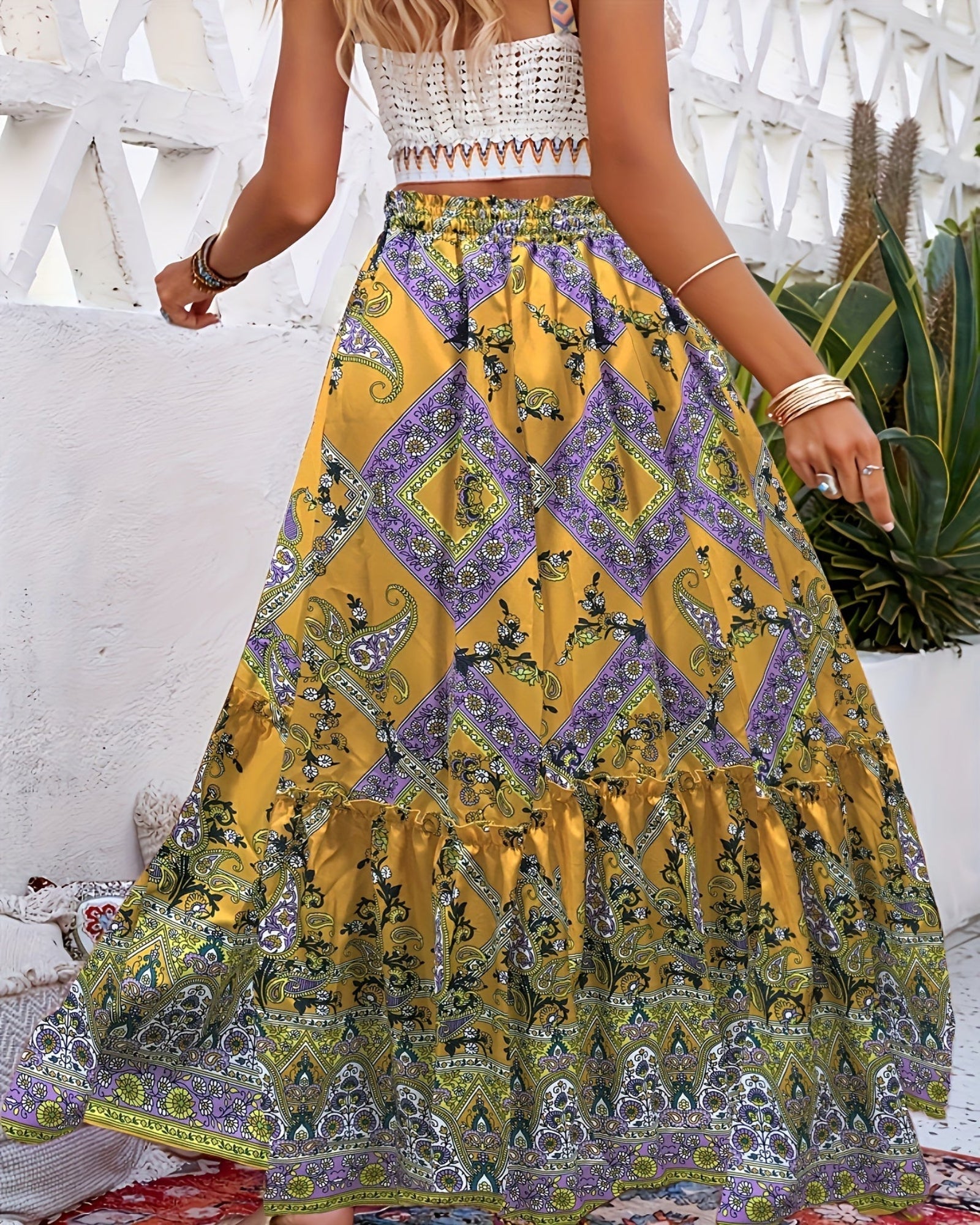Jasmine – Boho Chic A - Line Skirt with Elastic Waist - Skirts - Boho Style