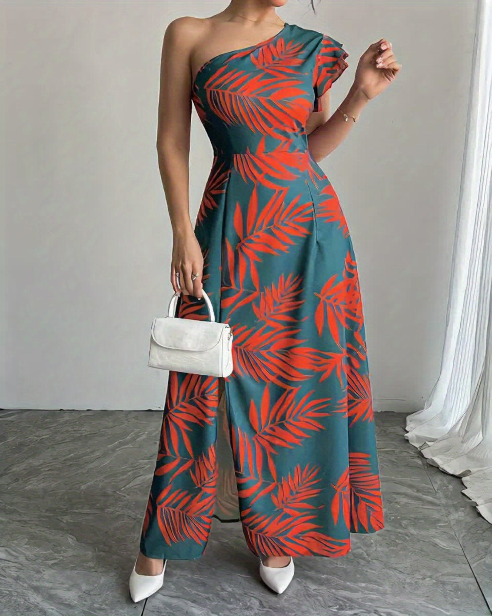 Juniper – Chic One - Shoulder Geometric Boho Dress with Ruffles - Dresses - Boho Style