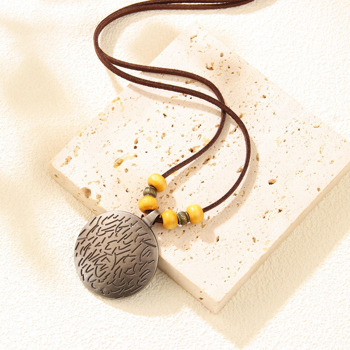 Lila – Boho Wooden Bead Necklace with Zodiac Charm - Necklace - Boho Style