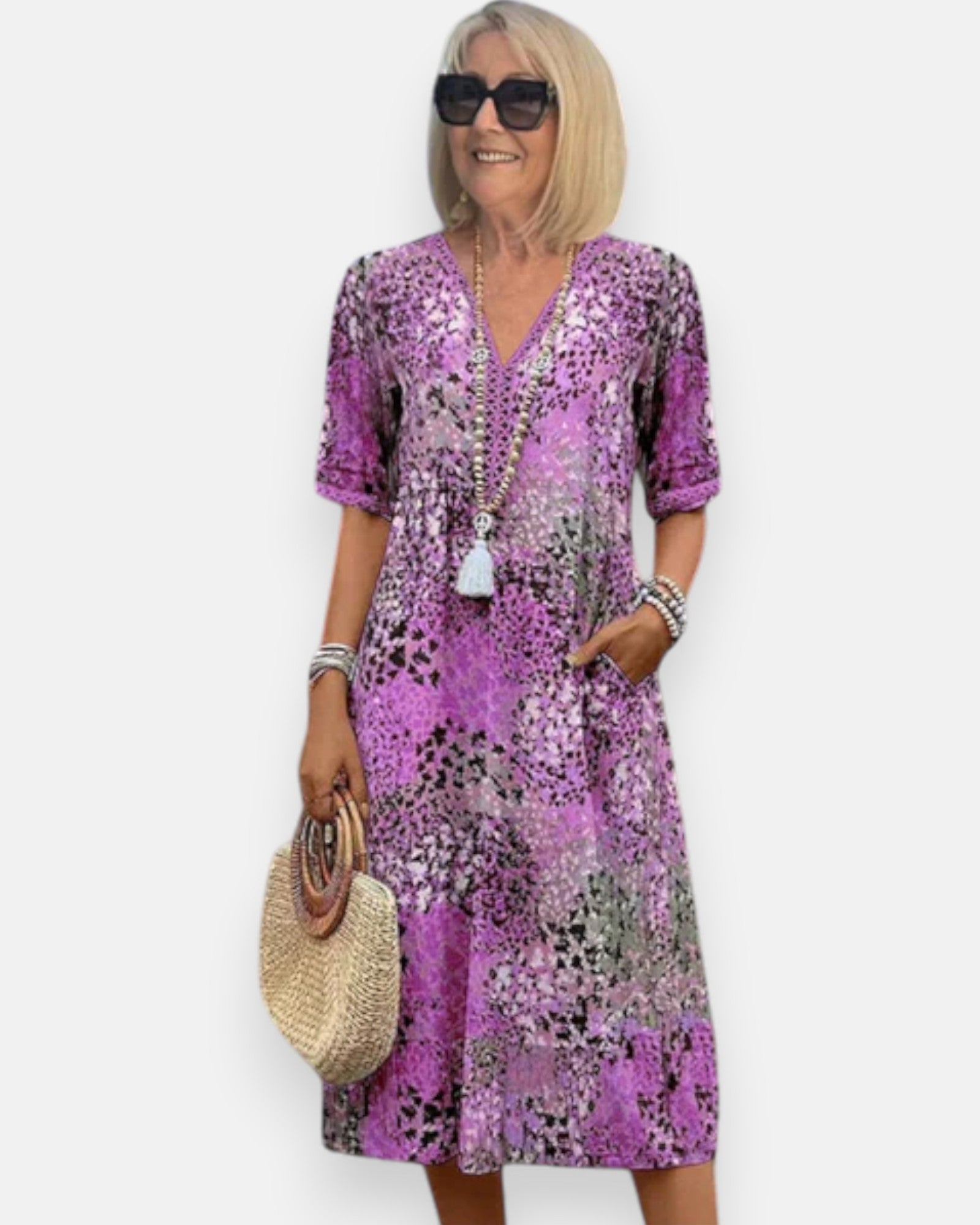 Lila – Effortless Boho Midi Dress - Boho Style - Violet - S -