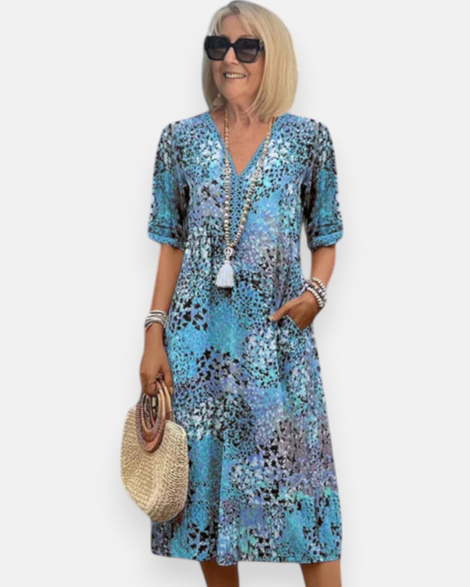 Lila – Effortless Boho Midi Dress - Boho Style - Blue - S -