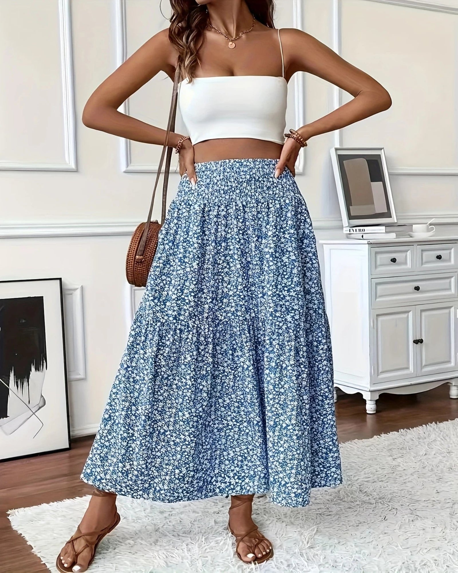 Lilou – Boho Ditsy Floral High Waist Maxi Skirt - Skirts - Boho Style