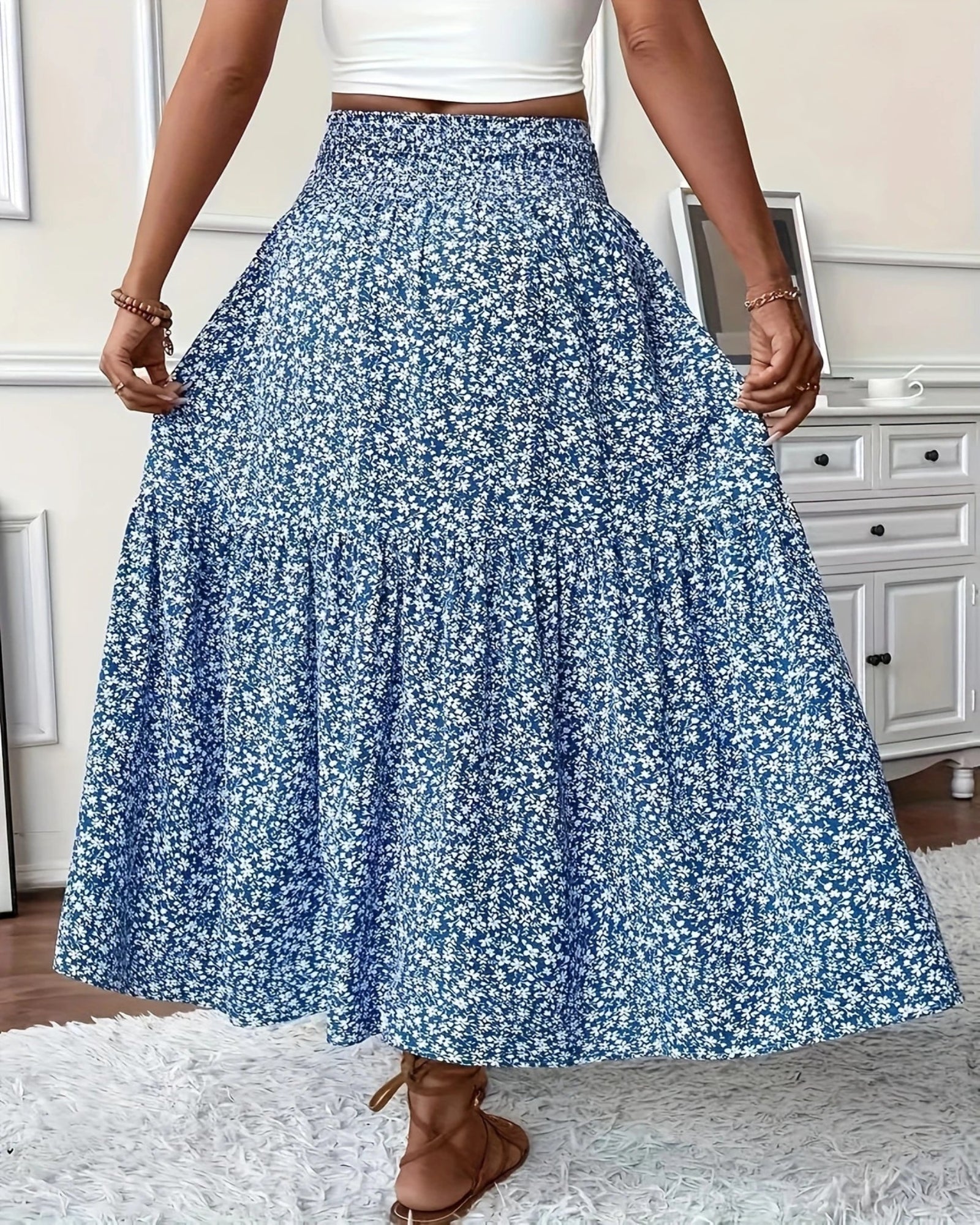 Lilou – Boho Ditsy Floral High Waist Maxi Skirt - Skirts - Boho Style