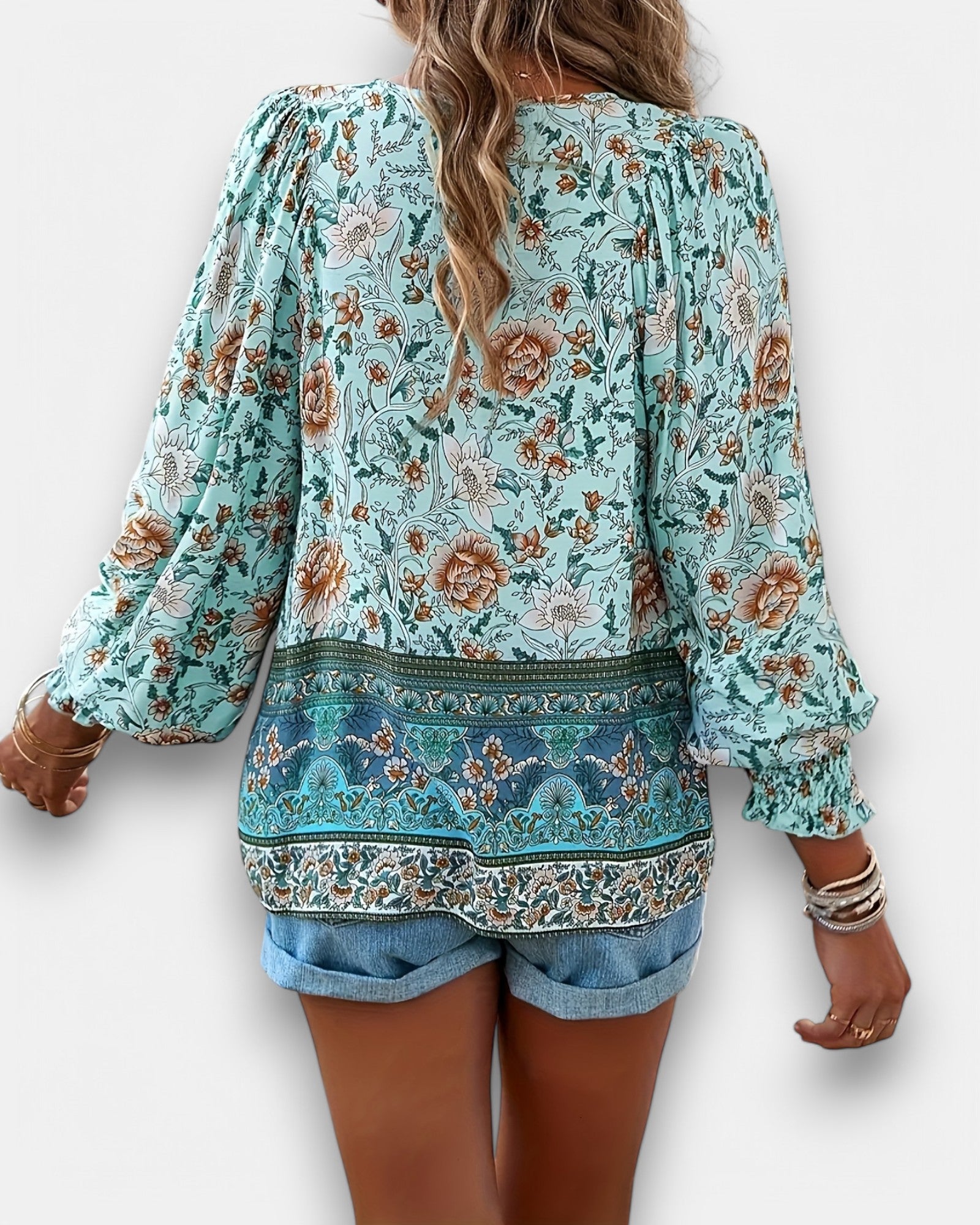 Lily – Bohemian Floral V - Neck Tie - Back Blouse - Blouse - Boho Style