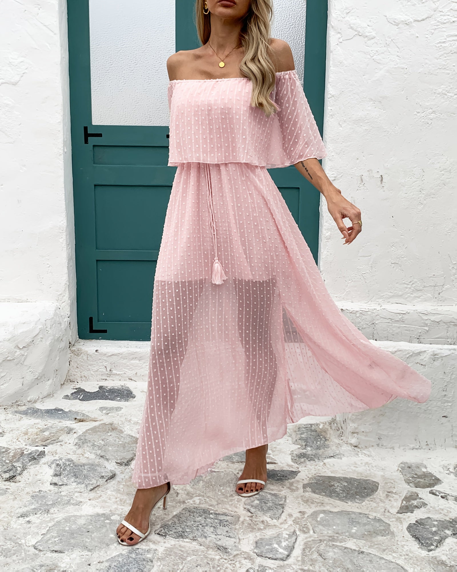 Lily – Boho Off - Shoulder A - Line Maxi Dress with Tassels - Dress - Boho Style
