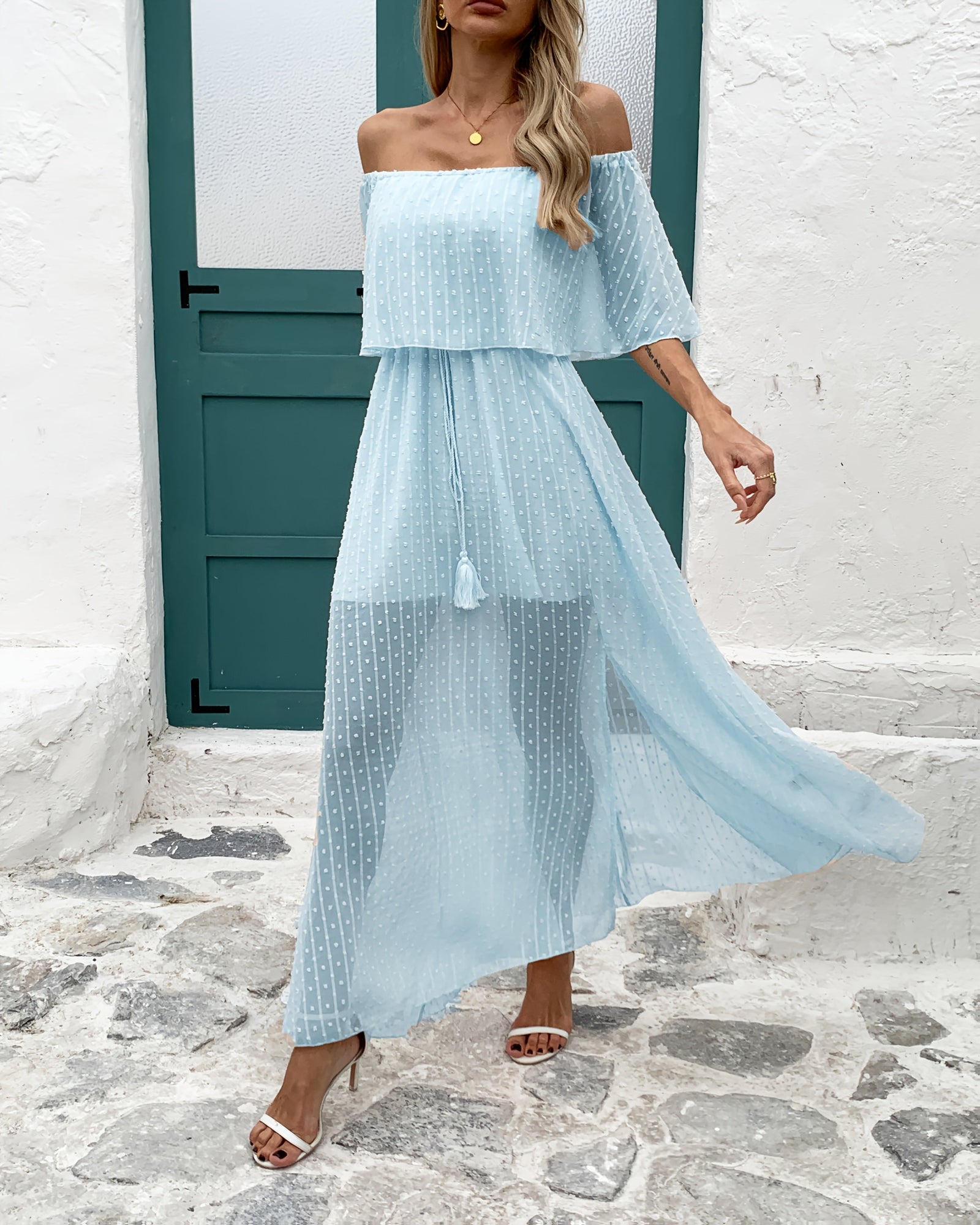 Lily – Boho Off - Shoulder A - Line Maxi Dress with Tassels - Dress - Boho Style